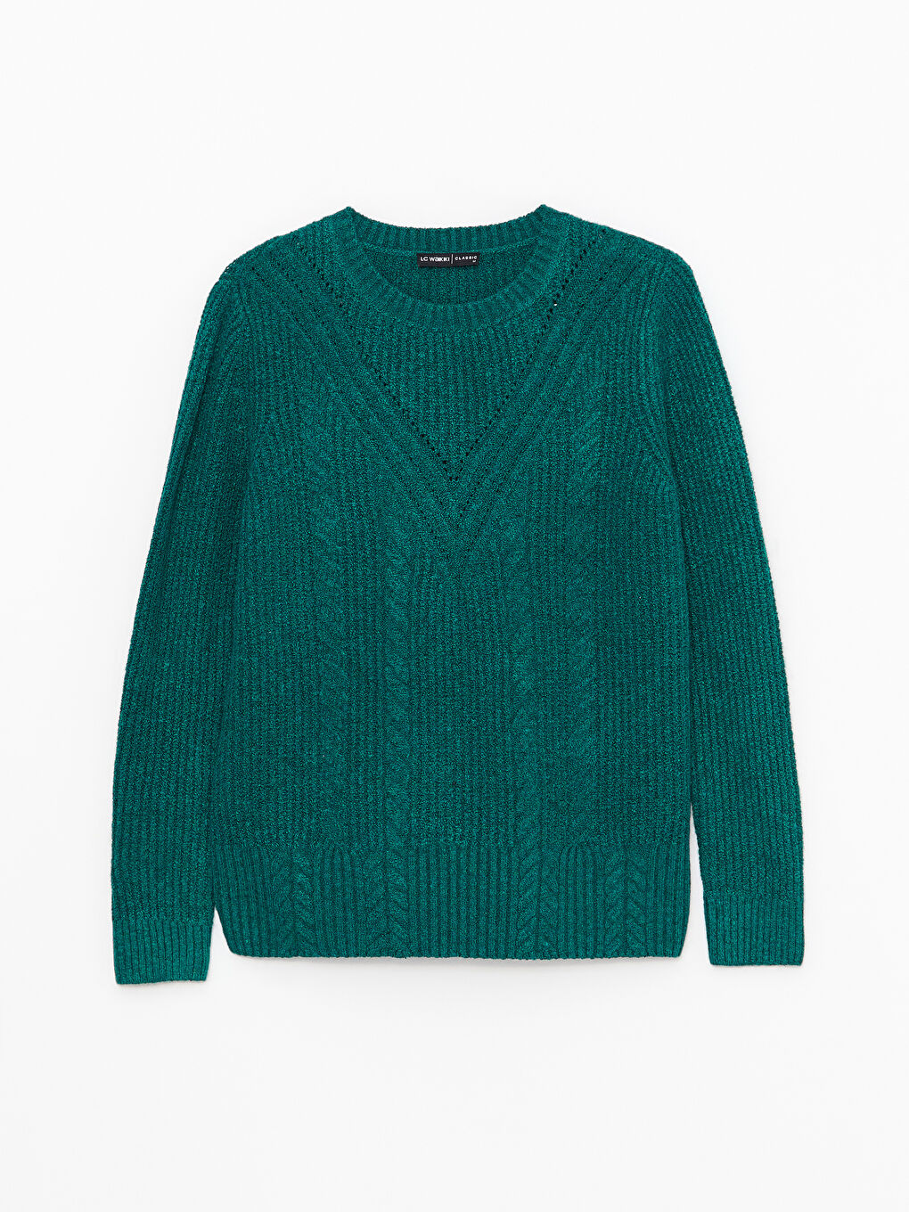 Crew Neck Self Patterned Long Sleeve Women's Knitwear Sweater-5