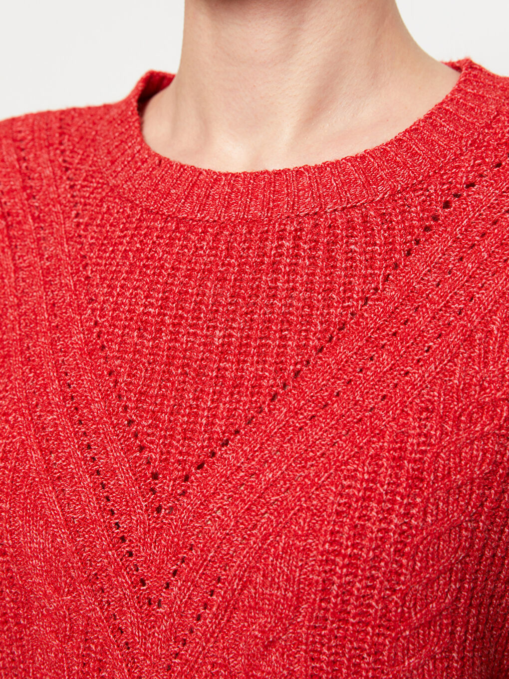 Crew Neck Self Patterned Long Sleeve Women's Knitwear Sweater-2