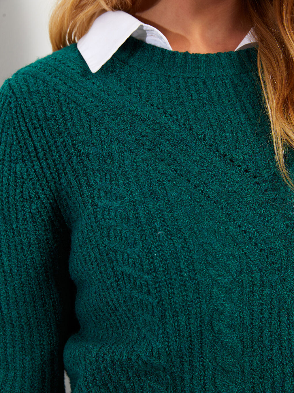 Crew Neck Self Patterned Long Sleeve Women's Knitwear Sweater-3