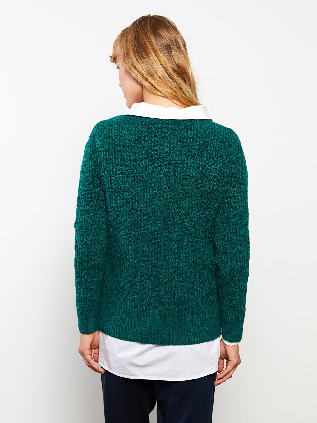 Crew Neck Self Patterned Long Sleeve Women's Knitwear Sweater-4