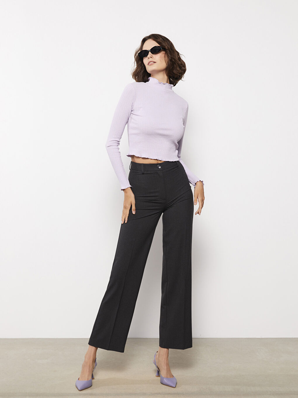 Antrasit Kadın Standart Fit Düz Pantolon