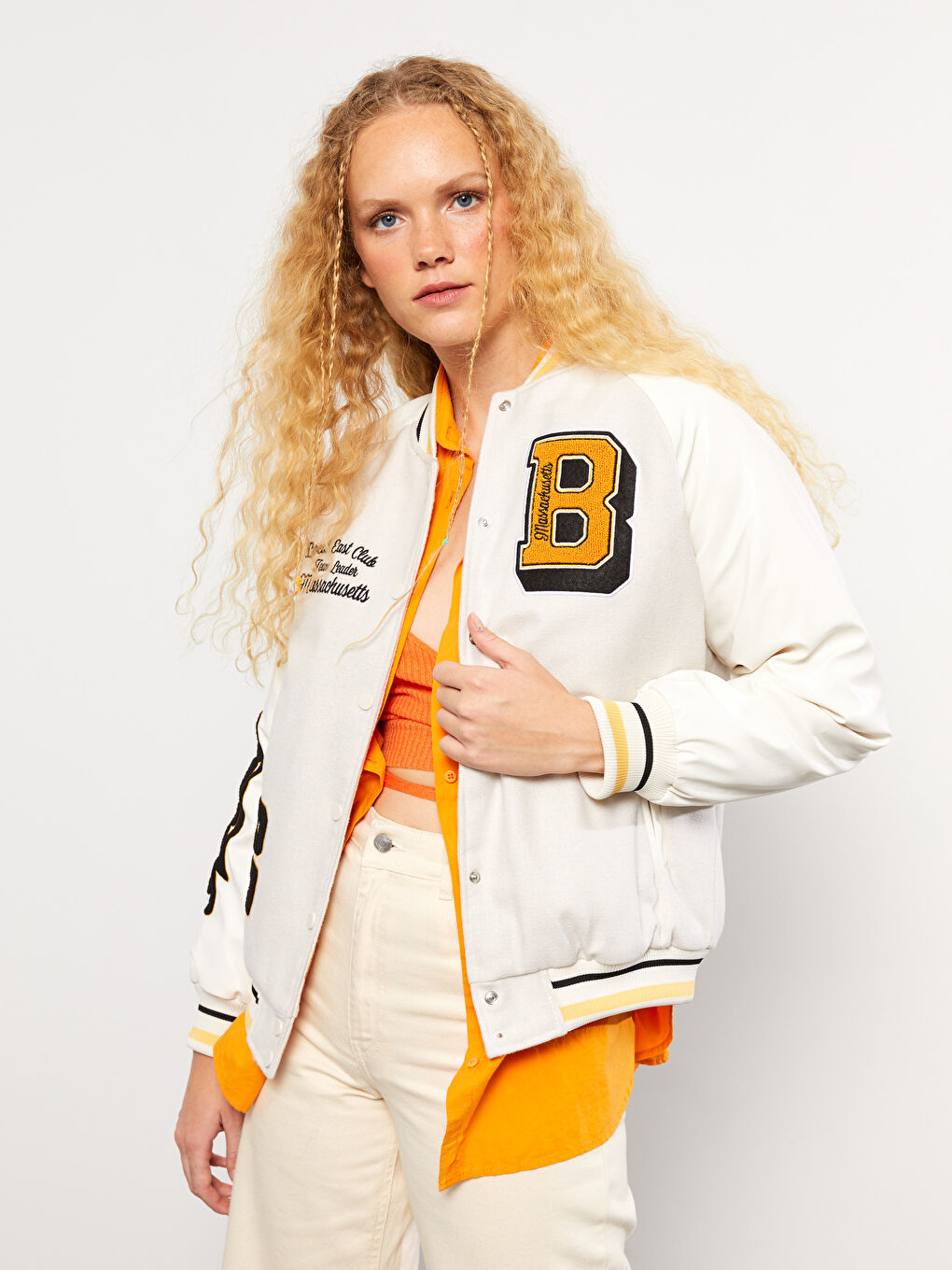 Ekru Baskılı Uzun Kollu Kadın Kolej Ceket-1