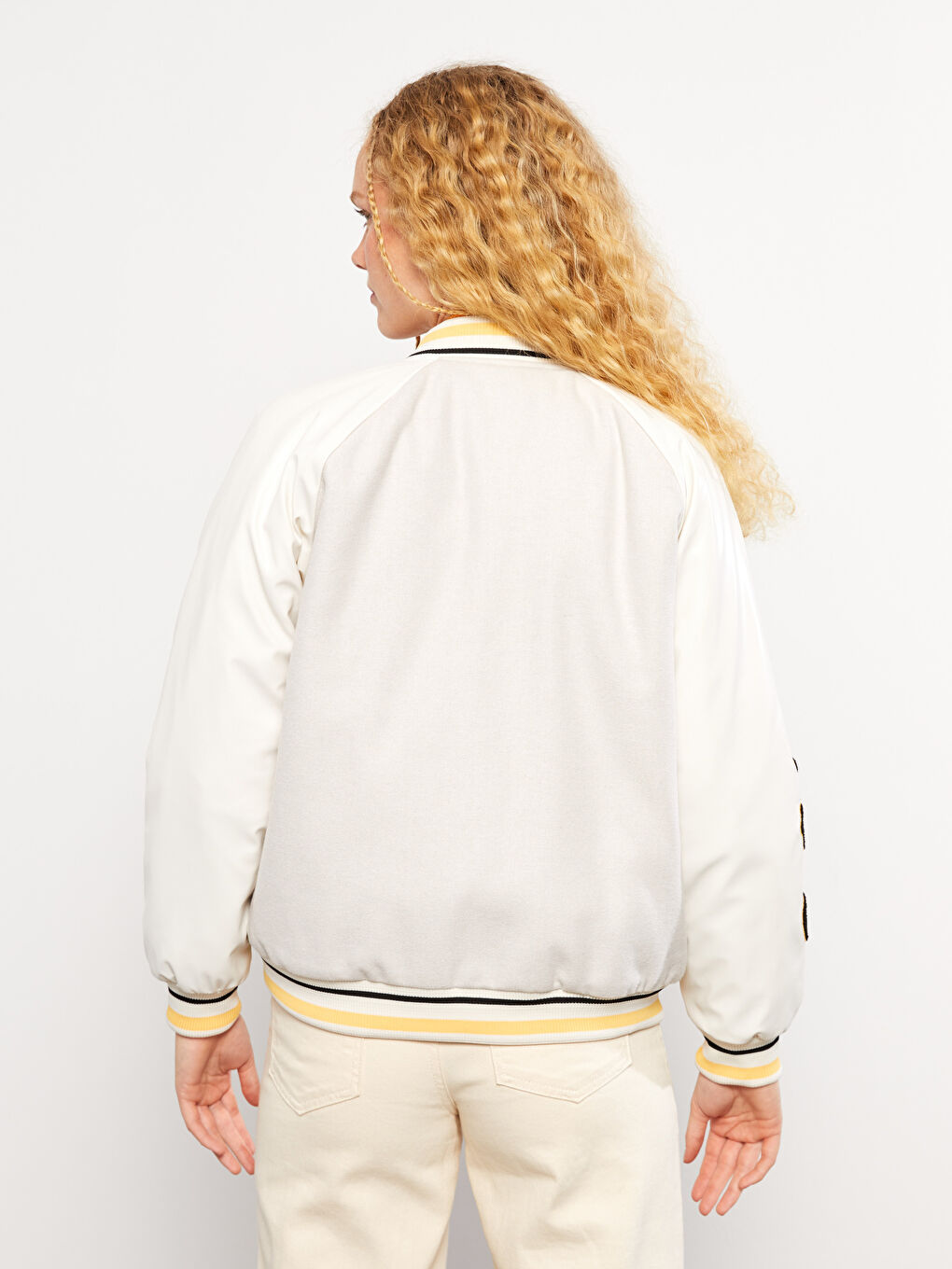 Ekru Baskılı Uzun Kollu Kadın Kolej Ceket-5