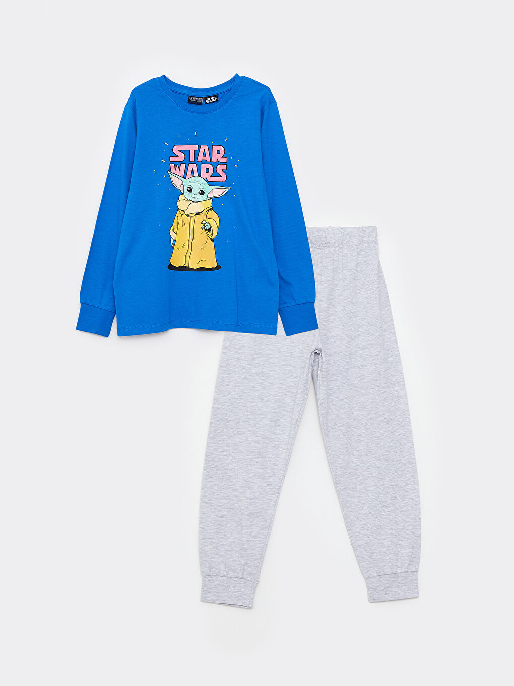 Mavi Bisiklet Yaka Star Wars Baskılı Uzun Kollu Erkek Çocuk Pijama Takımı