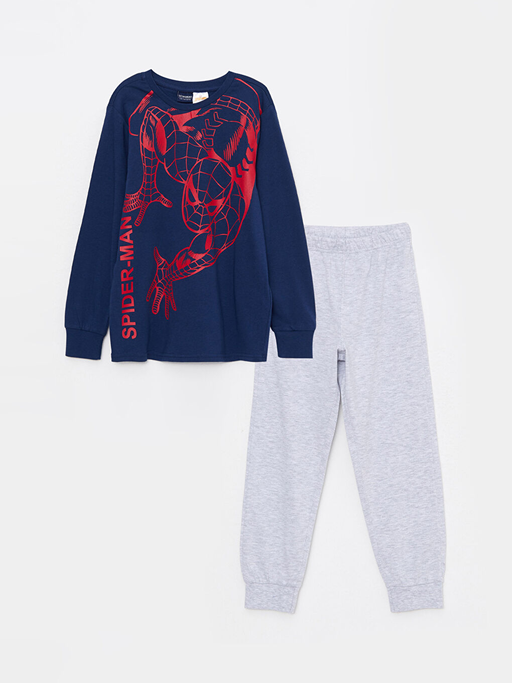 Lacivert Bisiklet Yaka Spider-Man Baskılı Uzun Kollu Erkek Çocuk Pijama Takımı