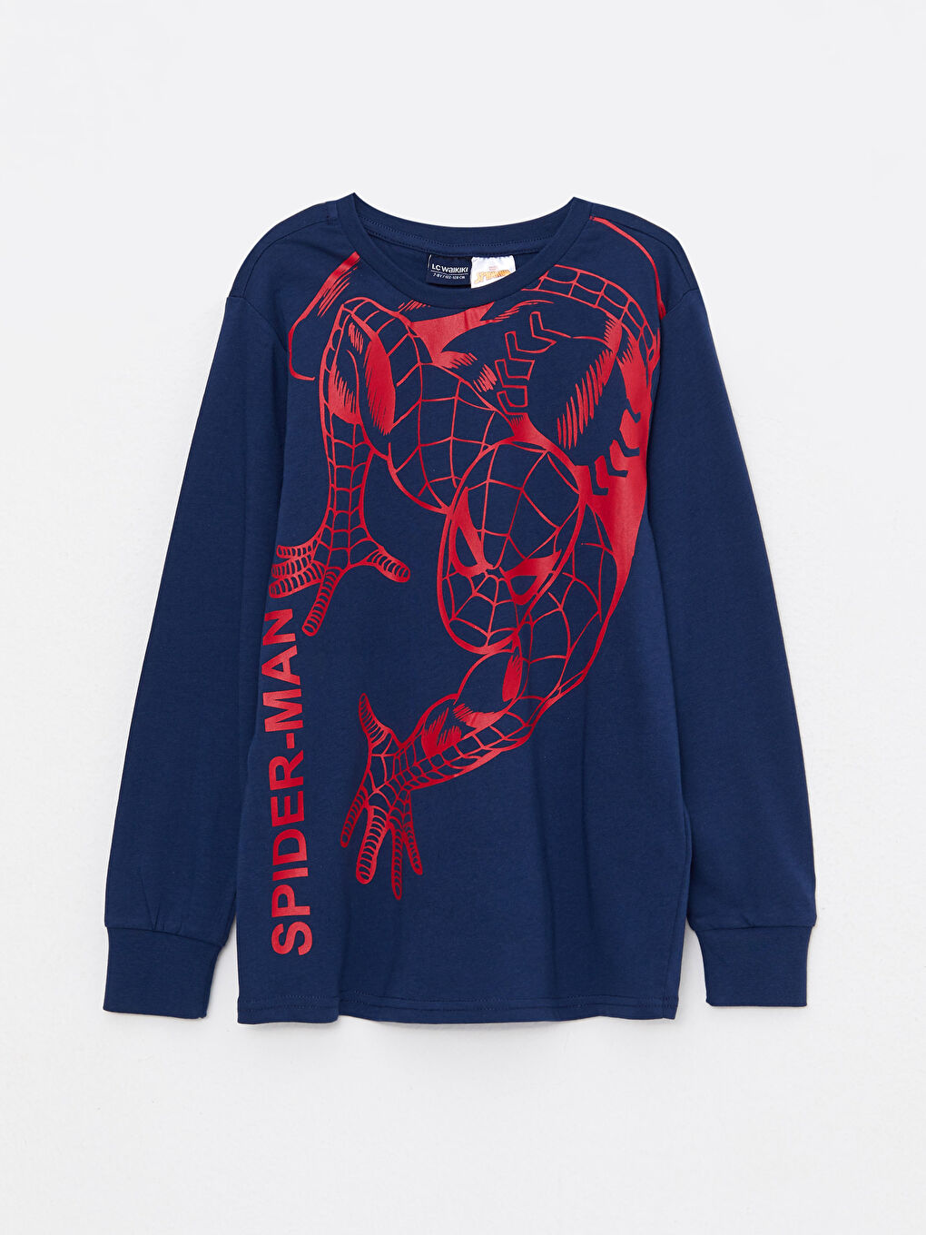 Lacivert Bisiklet Yaka Spider-Man Baskılı Uzun Kollu Erkek Çocuk Pijama Takımı-1