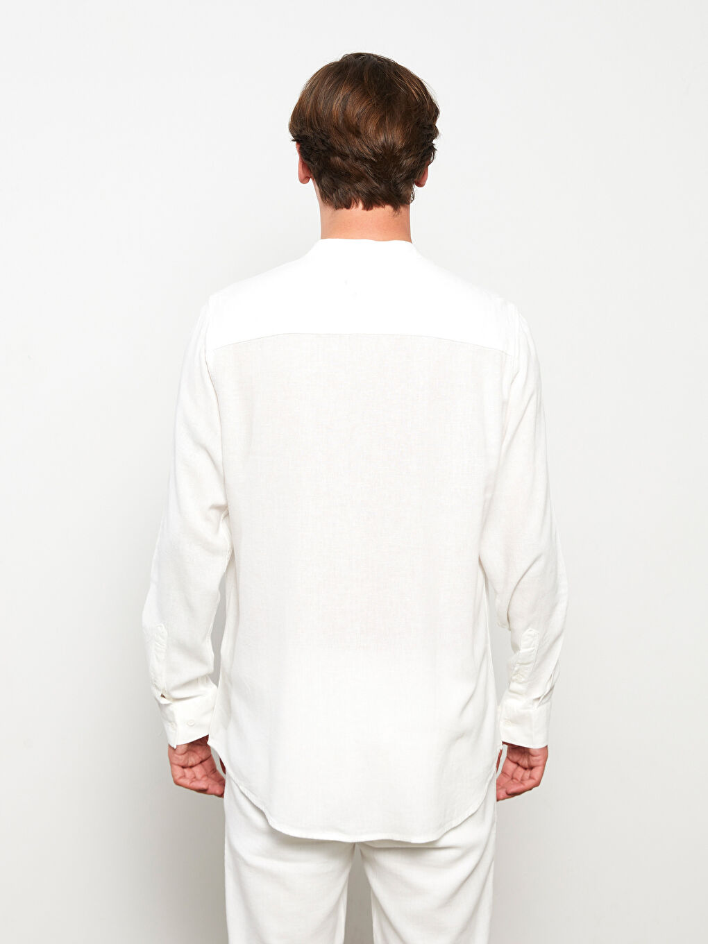Ekru Regular Fit Hakim Yaka Uzun Kollu Erkek Gömlek-4