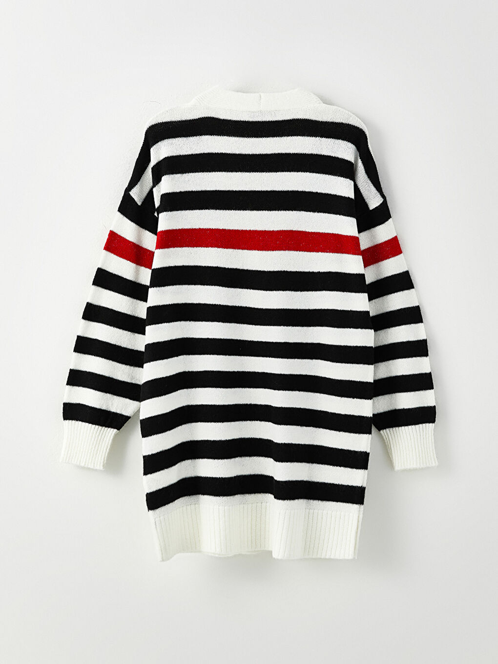 Siyah V Yaka Çizgili Uzun Kollu Kadın Triko Hırka-6