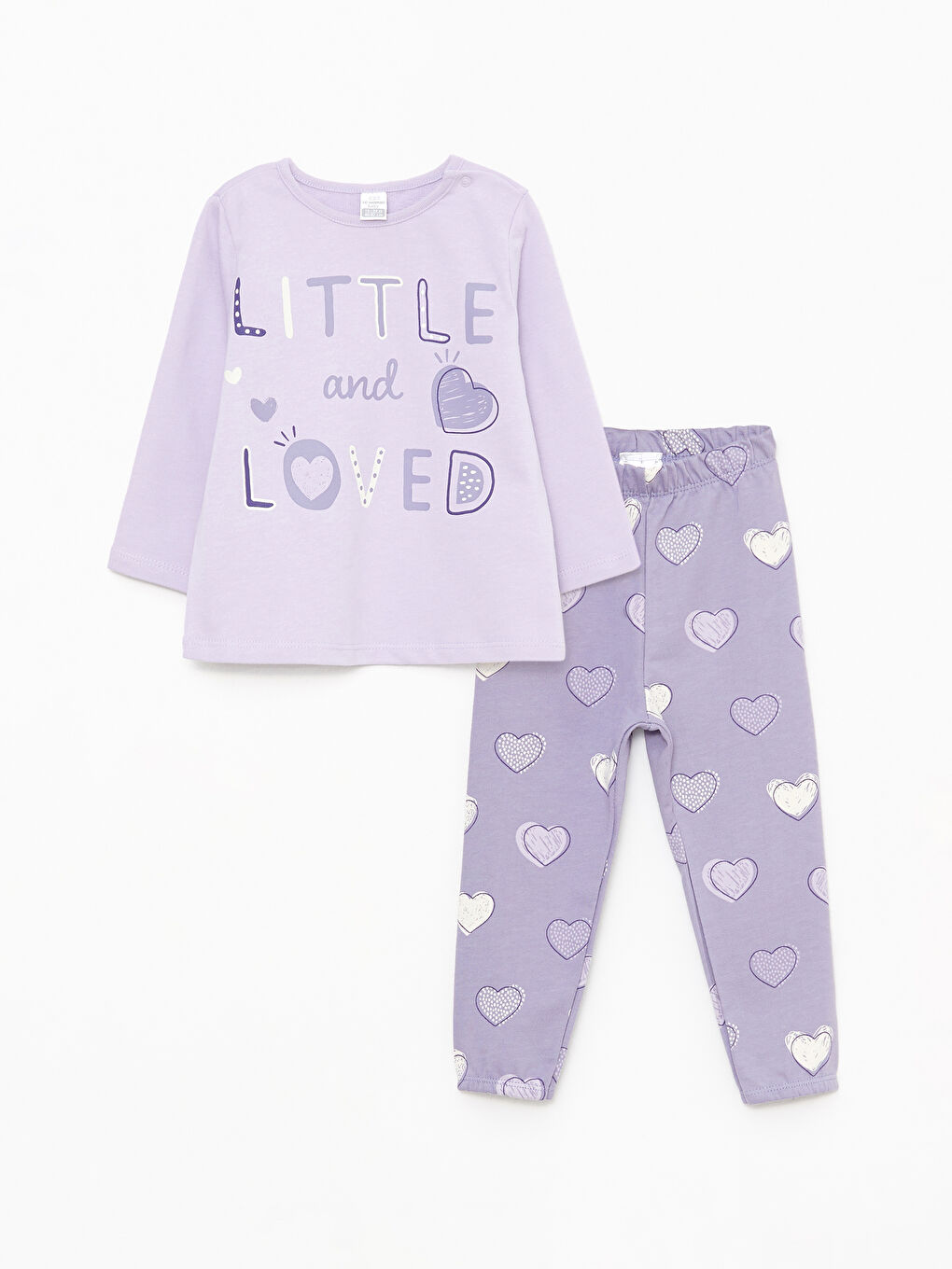 Lila Bisiklet Yaka Uzun Kollu Baskılı Kız Bebek Pijama Takım