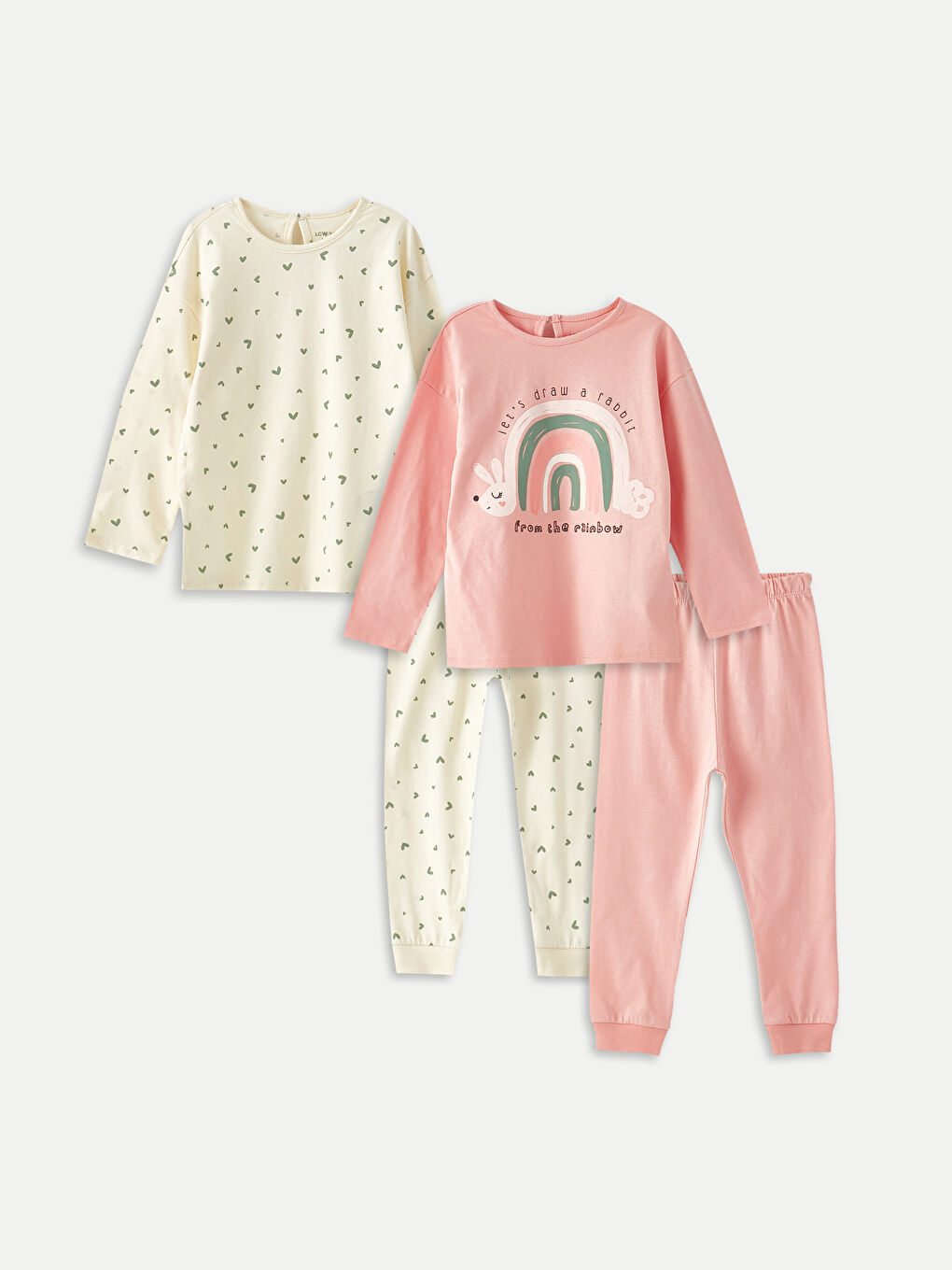 LCW baby Rundhalsausschnitt Bedrucktes Baby Mädchen 2er-Pack Pyjama-Set -W2AS77Z1-LRA