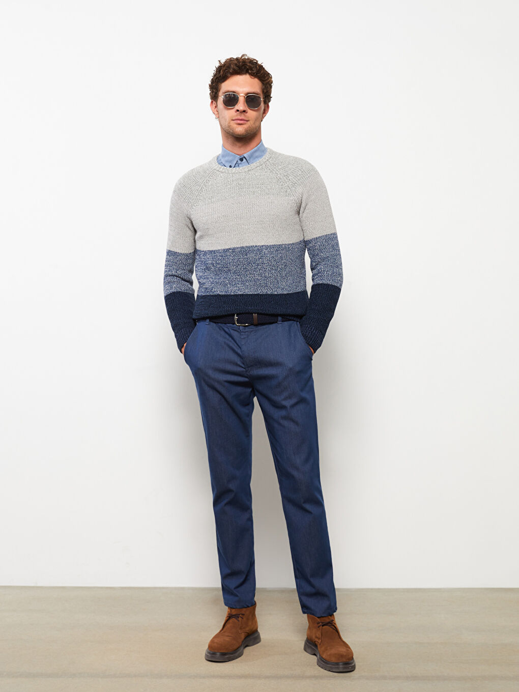 LCWAIKIKI Classic Crew Neck Long Sleeve Color Block Men's Knitwear Sweater -W2AS89Z8-RFH
