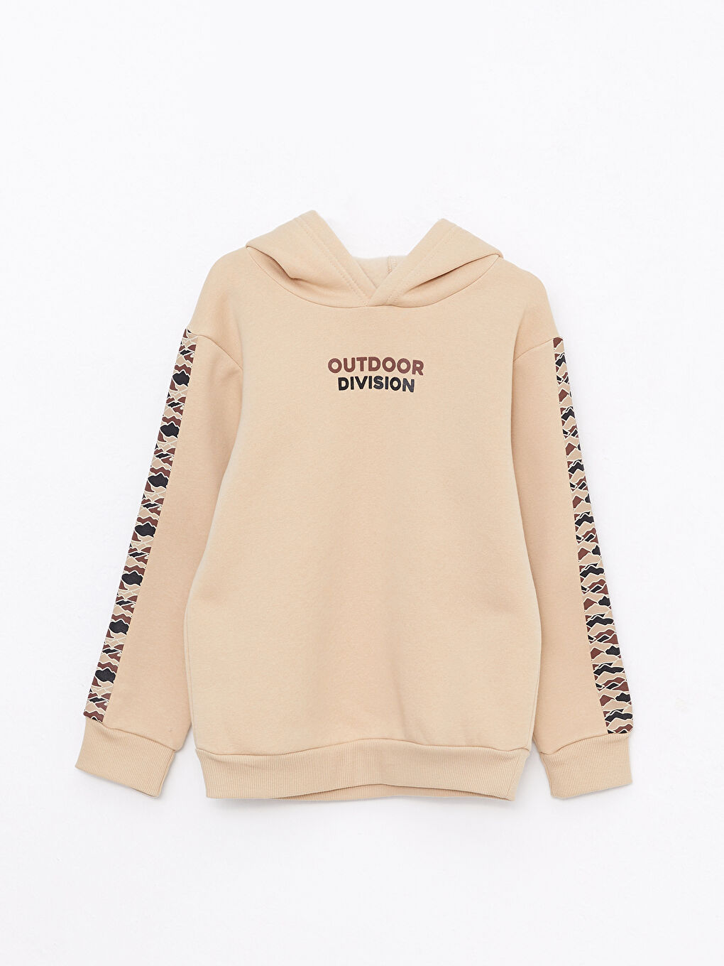 Bej Kapüşonlu Baskılı Uzun Kollu Erkek Çocuk Sweatshirt