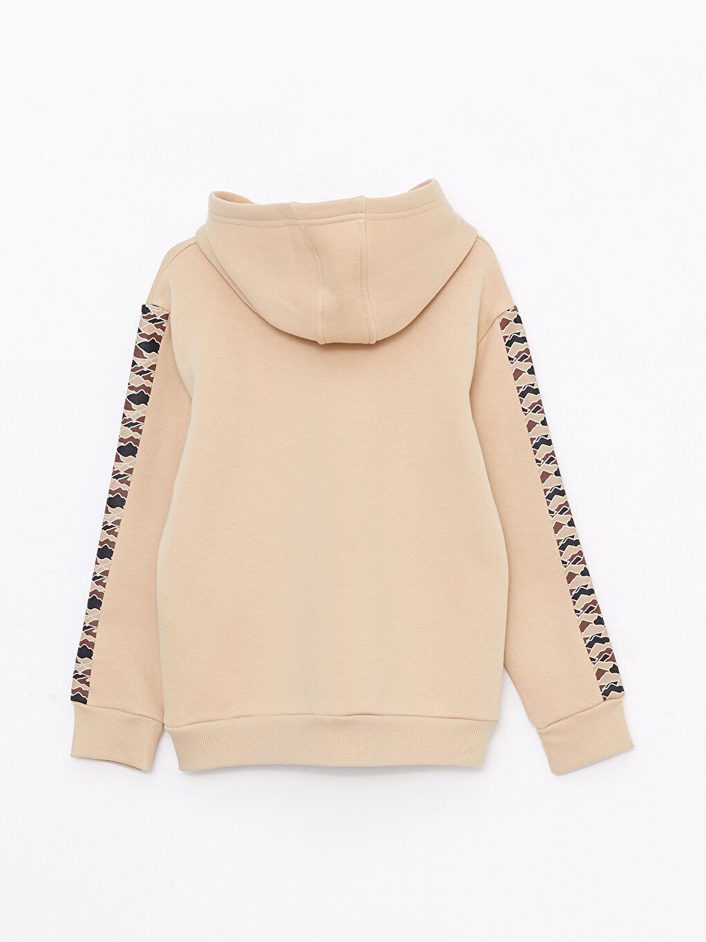 Bej Kapüşonlu Baskılı Uzun Kollu Erkek Çocuk Sweatshirt-1