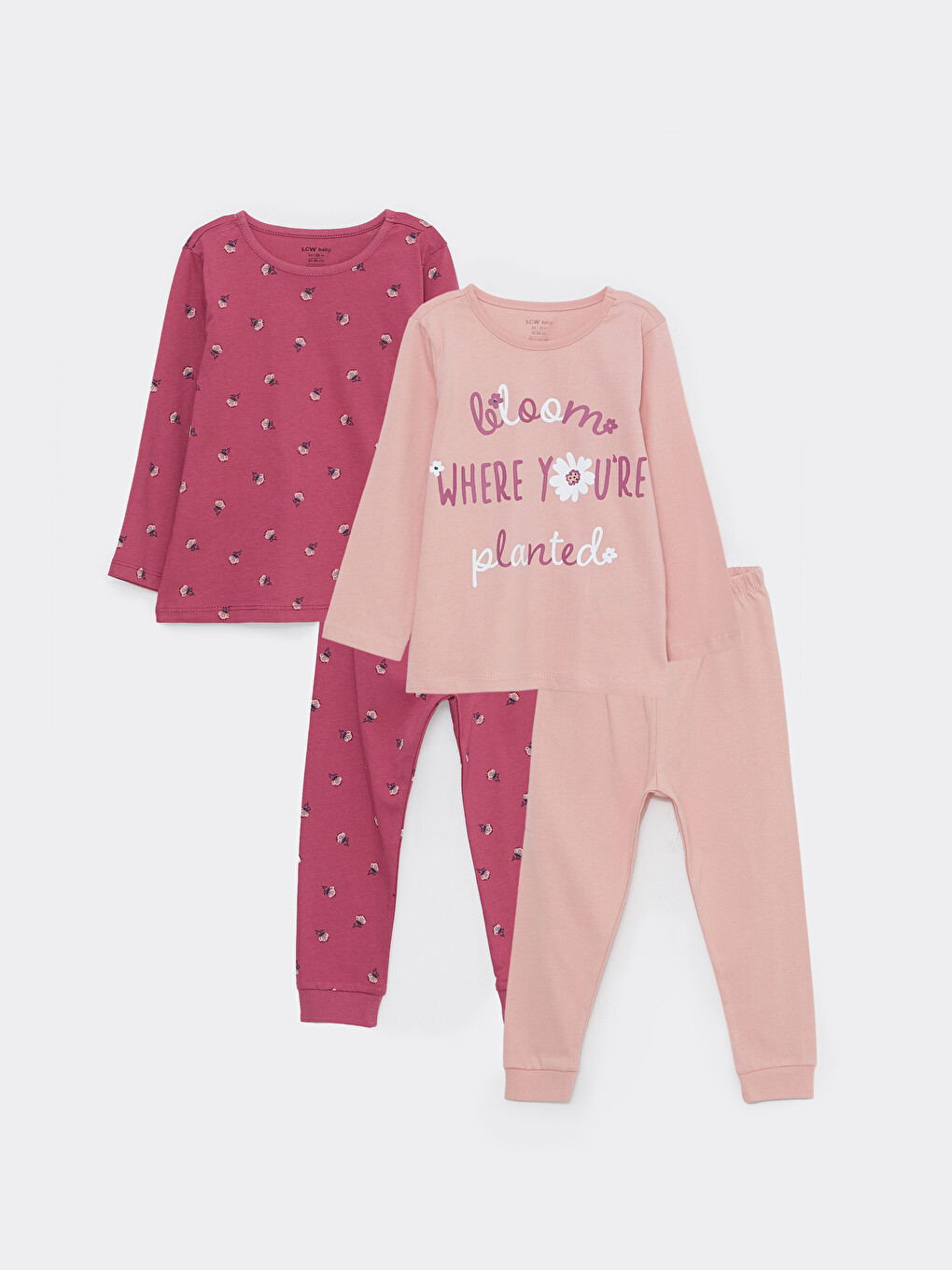 Crew Neck Long Sleeve Printed Cotton Baby Girl 2-Pajama Set