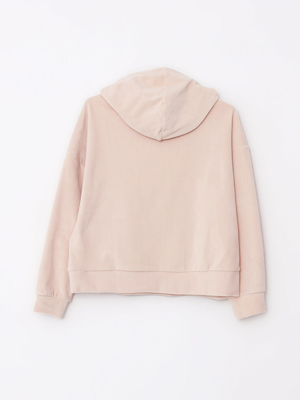 Bej Kapüşonlu Düz Uzun Kollu Polar Kadın Sweatshirt-6