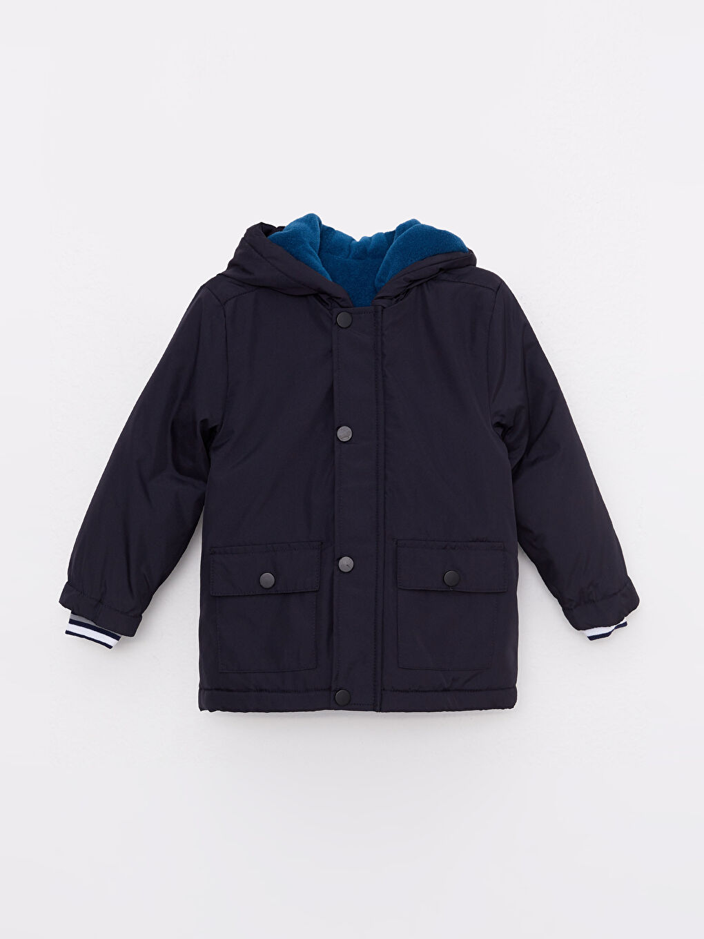 Lacivert Kapüşonlu Uzun Kollu Basic Erkek Bebek Mont