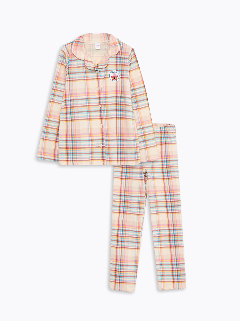 LCW Kids Hemdkragen Karo Langarm Pyjama-Set für Mädchen -W2AT40Z4-LQD