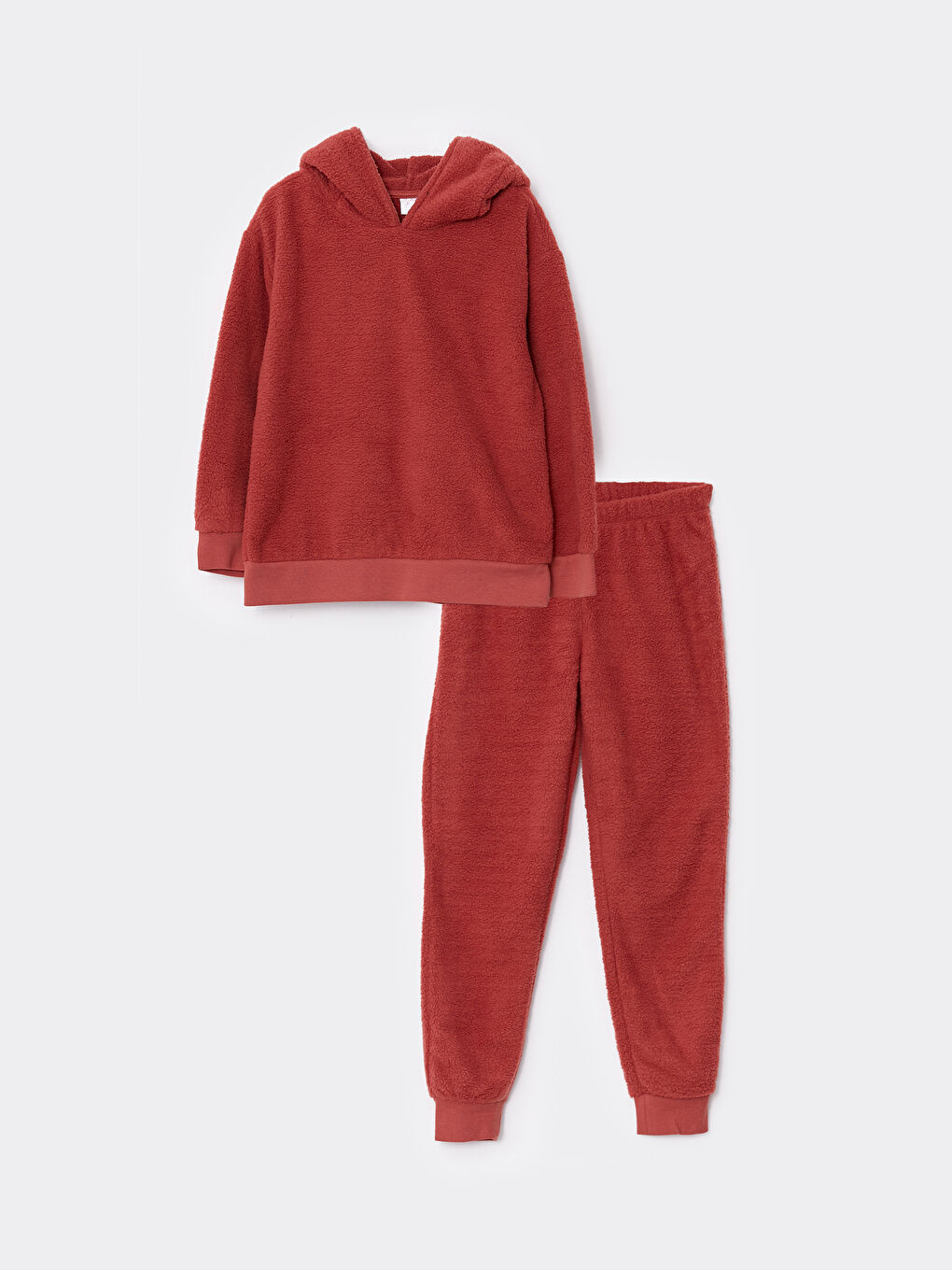 LCW Kids Hooded Basic Long Sleeve Plush Girl Pajama Set -W2AT42Z4-H2X