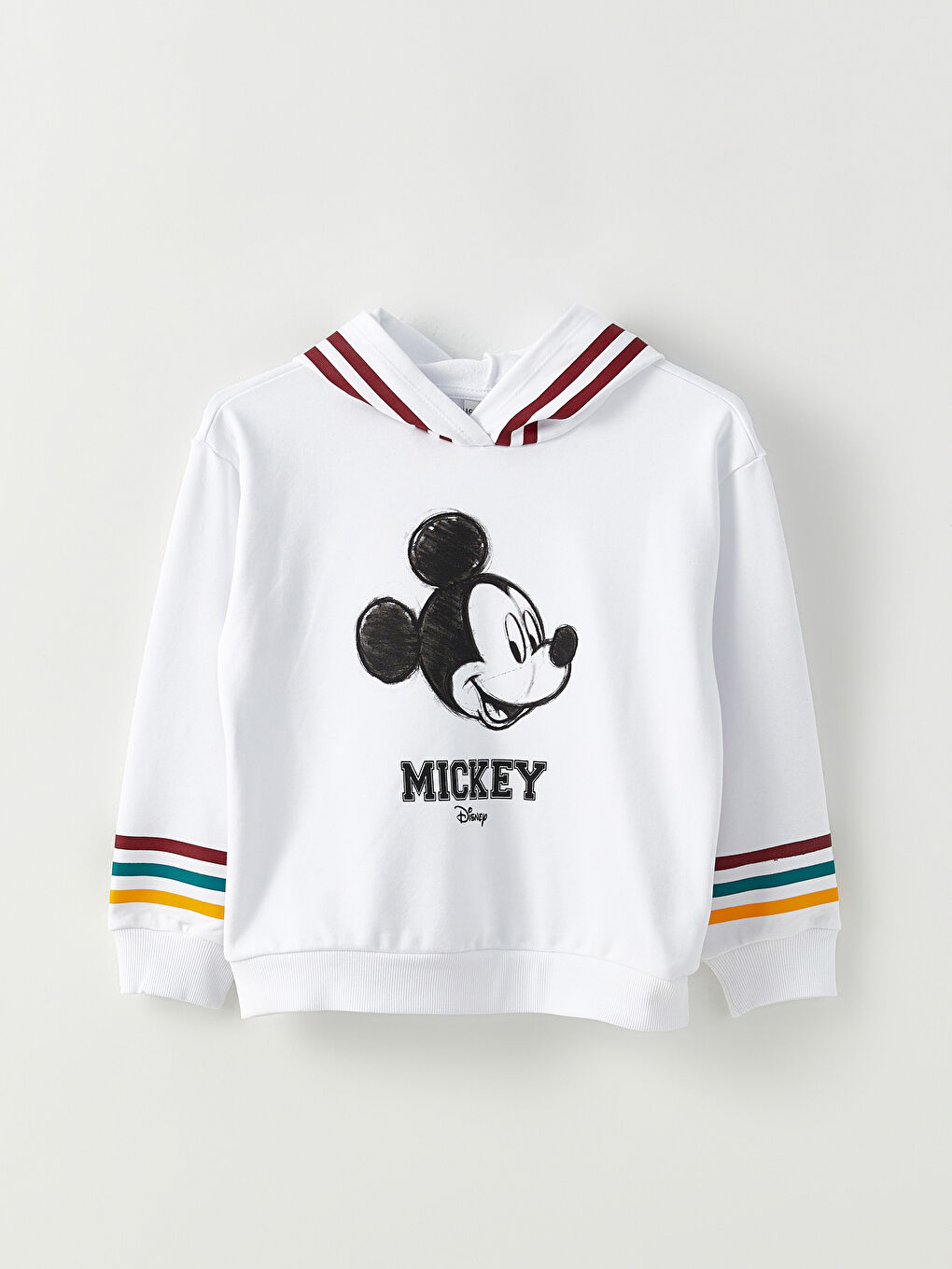 Beyaz Kapüşonlu Mickey Mouse Baskılı Uzun Kollu Kız Çocuk Sweatshirt-6
