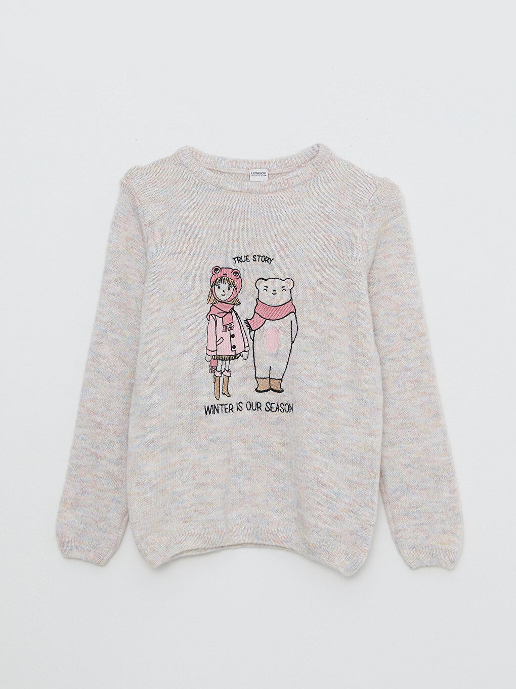LCW Kids Crew Neck Embroidered Long Sleeve Girls' Knitwear Sweater -W2AT67Z4-E0B