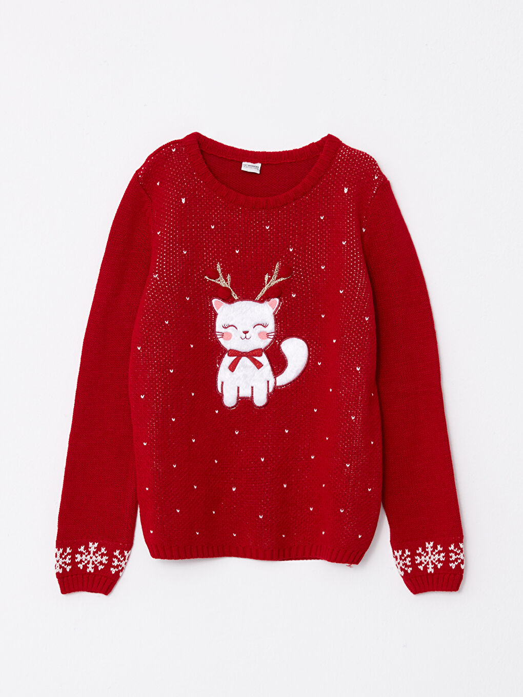 Crew Neck Christmas Themed Long Sleeve Girls' Knitwear Sweater