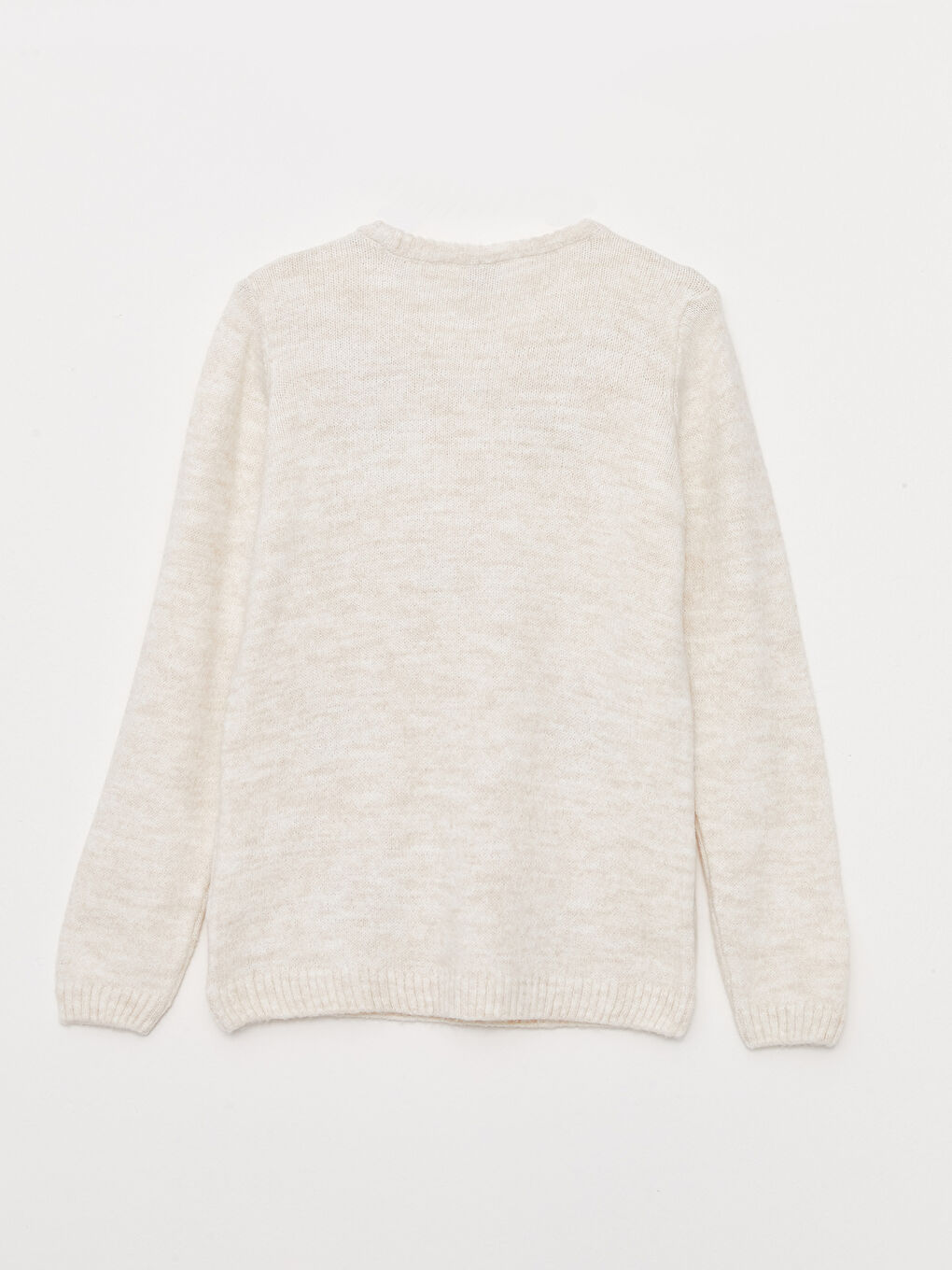 Қыздарға арналған дөңгелек жағалы өрнекті ұзын жең трикотаж жемпір-1