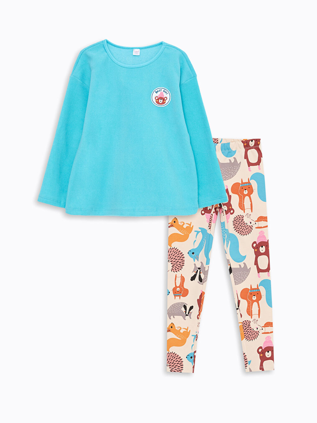 LCW Kids Crew Neck Printed Long Sleeve Girls' Pyjama Set -W2AT96Z4-FKF