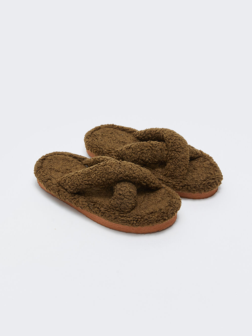 Haki Çapraz Bantlı Pelüş Kadın Ev Terliği