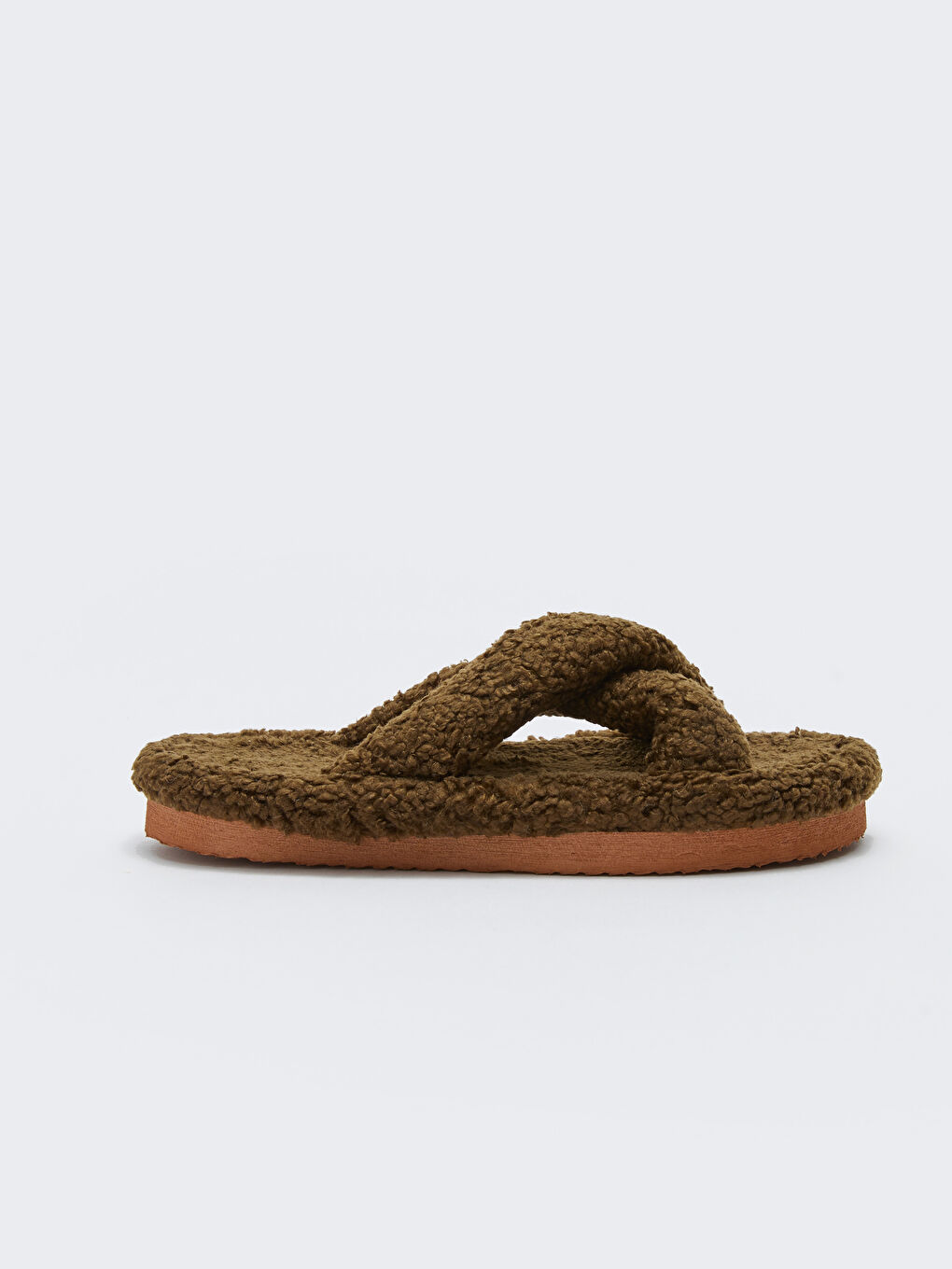 Haki Çapraz Bantlı Pelüş Kadın Ev Terliği-1