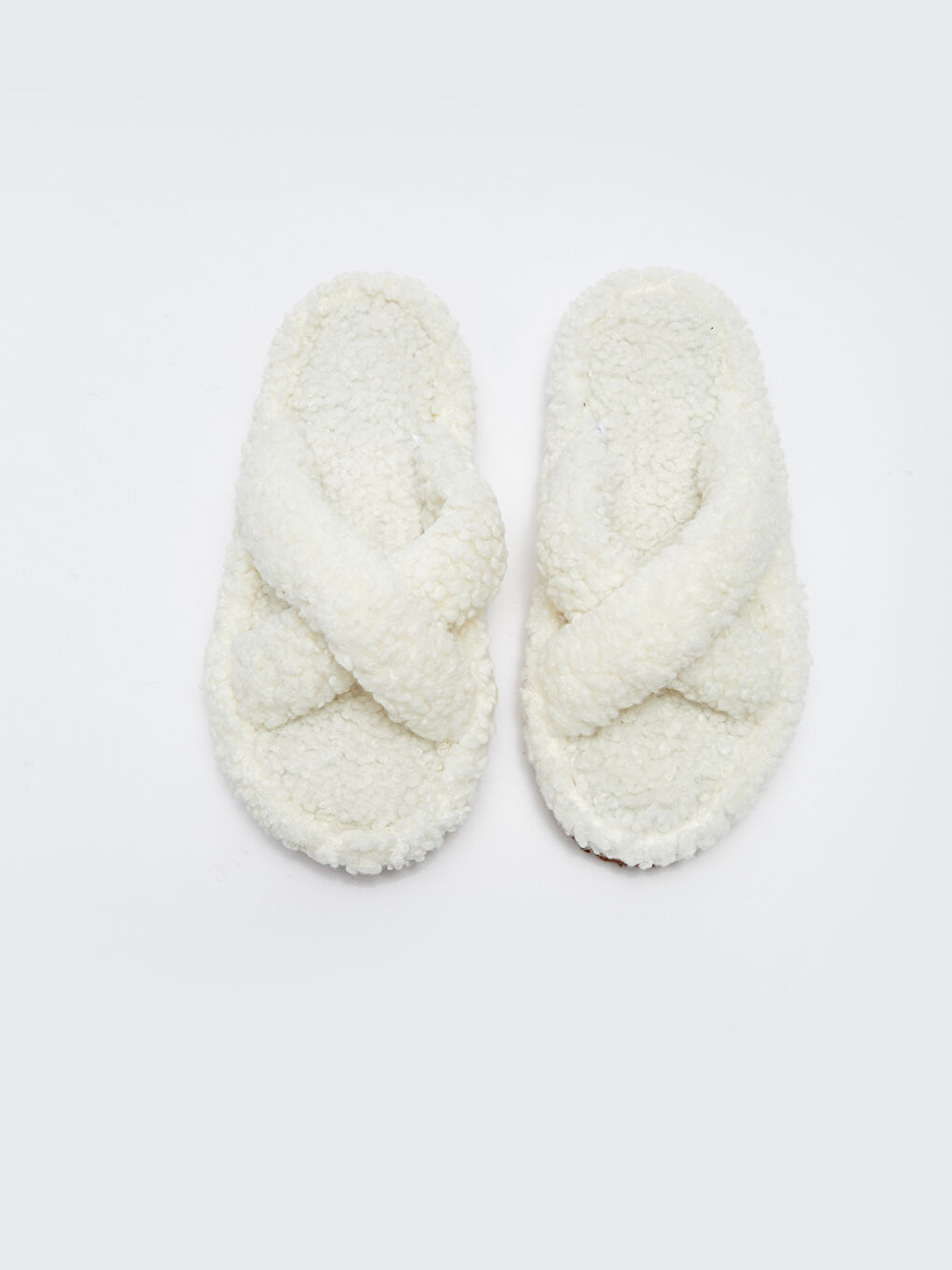 Ekru Çapraz Bantlı Pelüş Kadın Ev Terliği-2