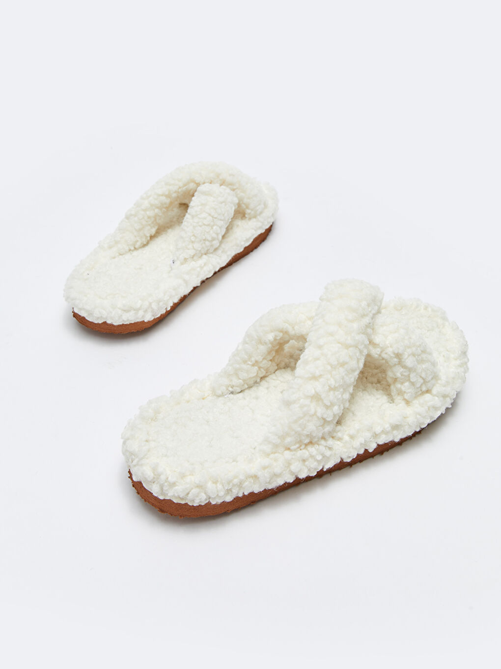 Ekru Çapraz Bantlı Pelüş Kadın Ev Terliği-4