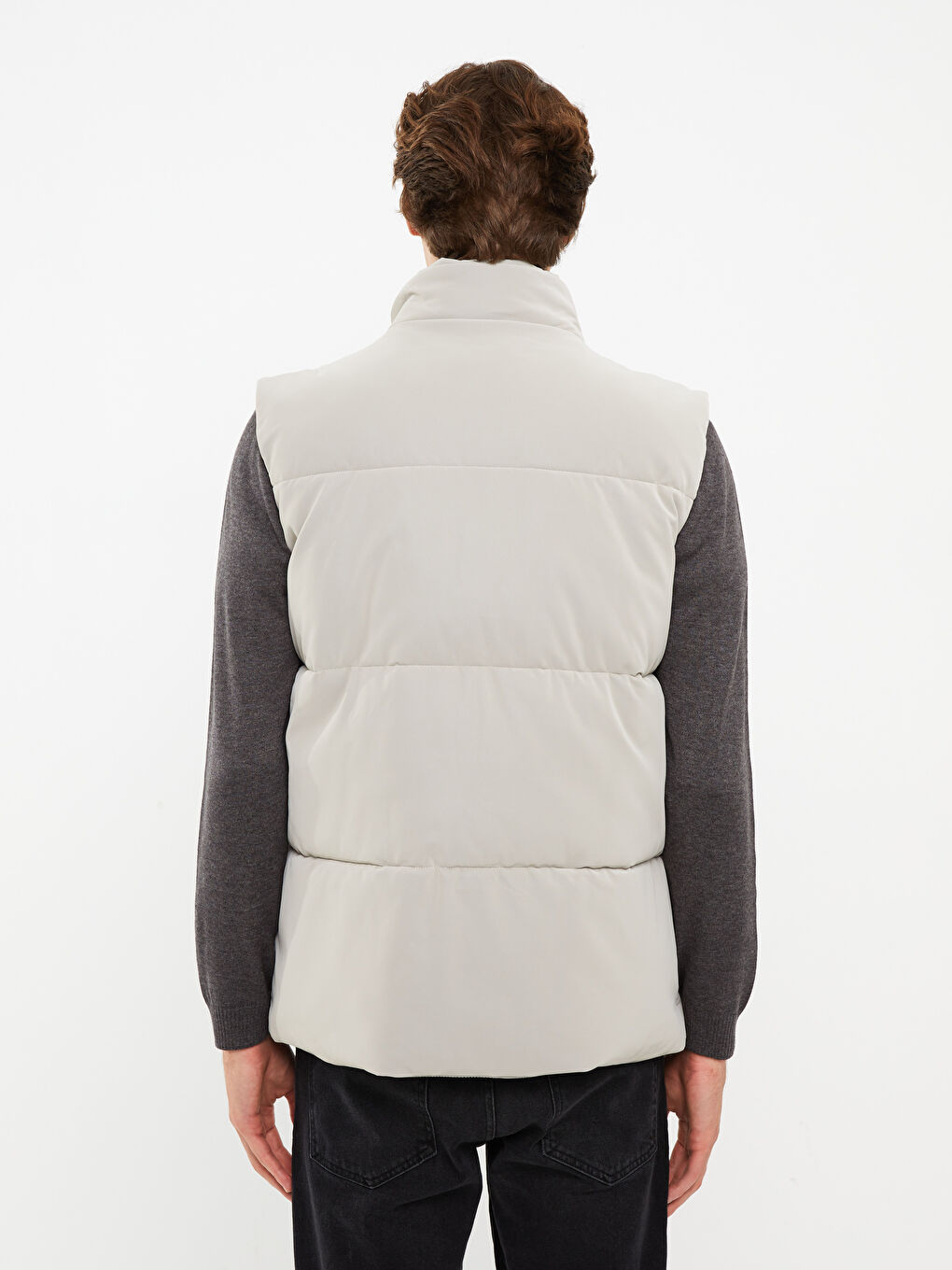 Gri Standart Kalıp Dik Yaka Erkek Yelek-7