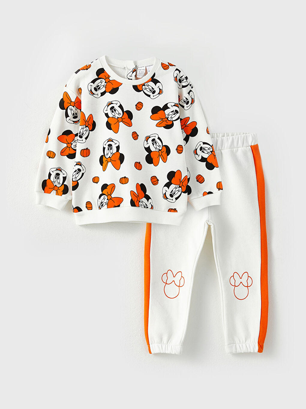 Crew Neck Long Sleeved Minnie Mouse Printed Baby Girl Sweatshirt and Pants 2-Pack