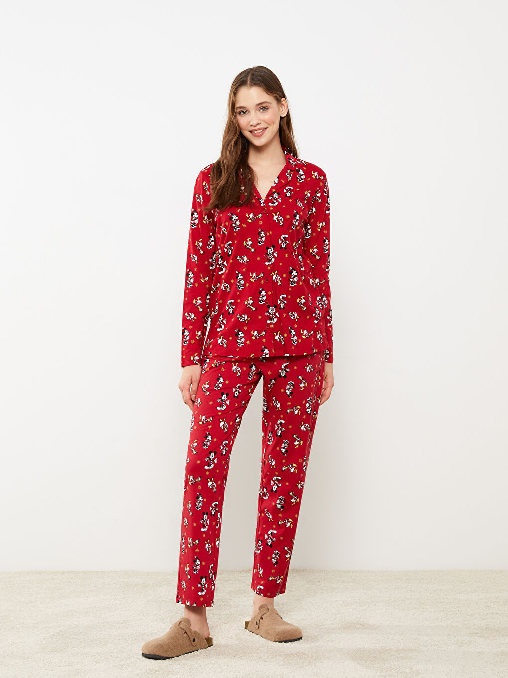 Shirt Collar Mickey Mouse Printed Long Sleeve Women's Pajamas Set-2