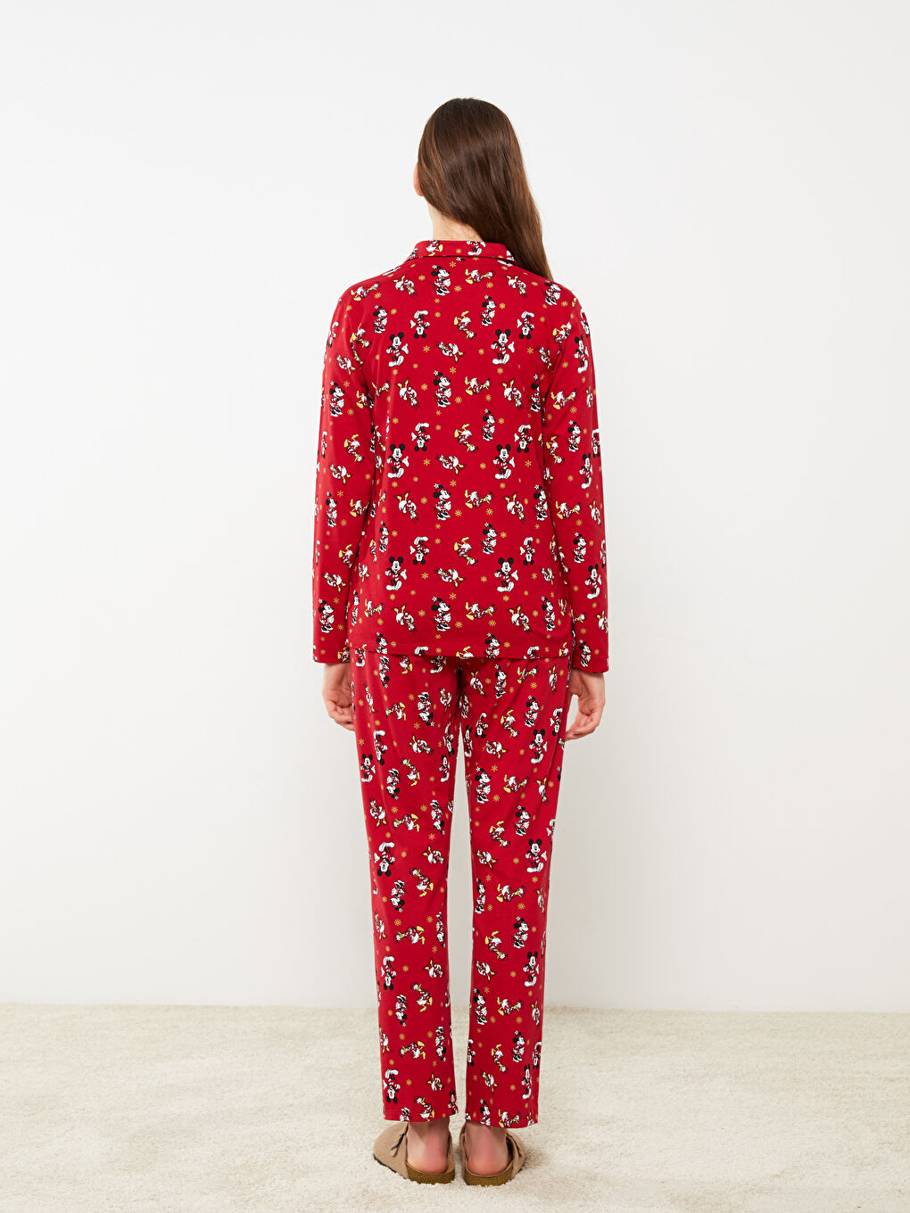 Shirt Collar Mickey Mouse Printed Long Sleeve Women's Pajamas Set-4