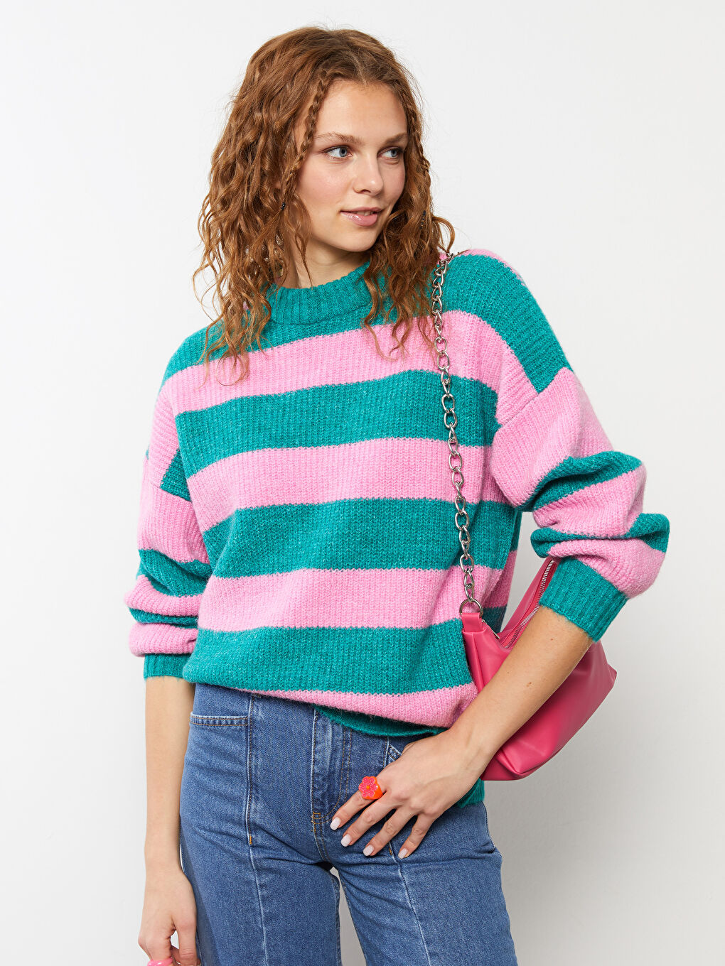 Crew Neck Color Block Long Sleeve Women's Knitwear Sweater-1