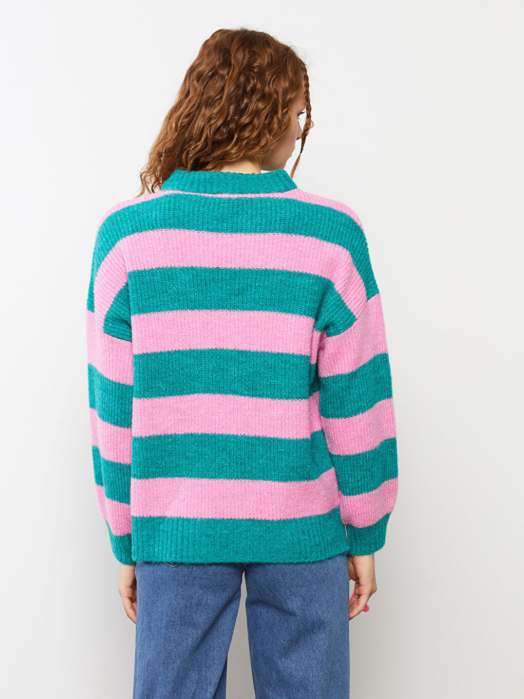 Crew Neck Color Block Long Sleeve Women's Knitwear Sweater-4