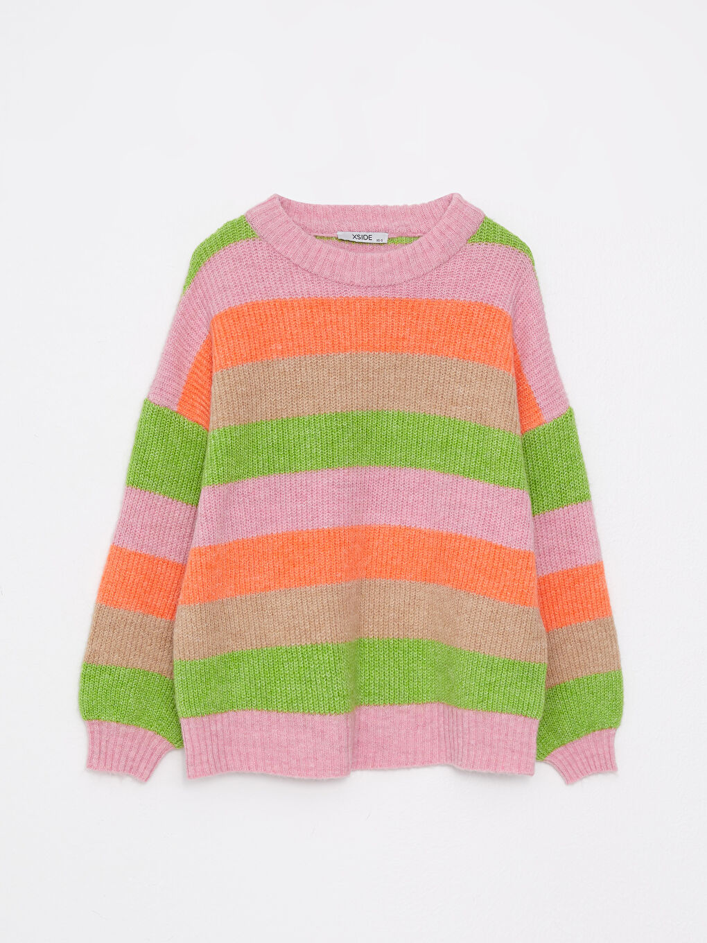 Pembe Bisiklet Yaka Renk Bloklu Uzun Kollu Kadın Triko Kazak-5