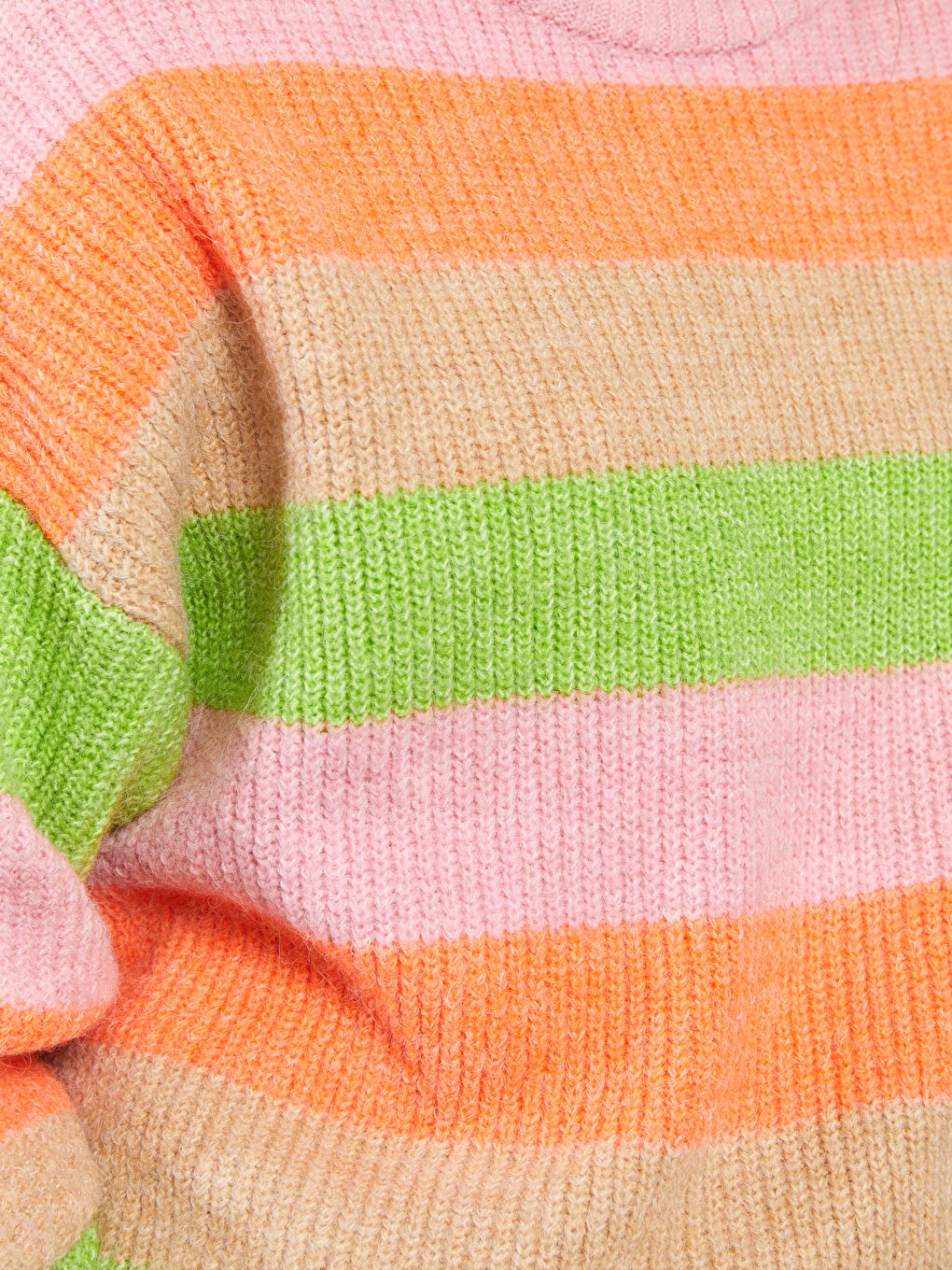 Pembe Bisiklet Yaka Renk Bloklu Uzun Kollu Kadın Triko Kazak-3