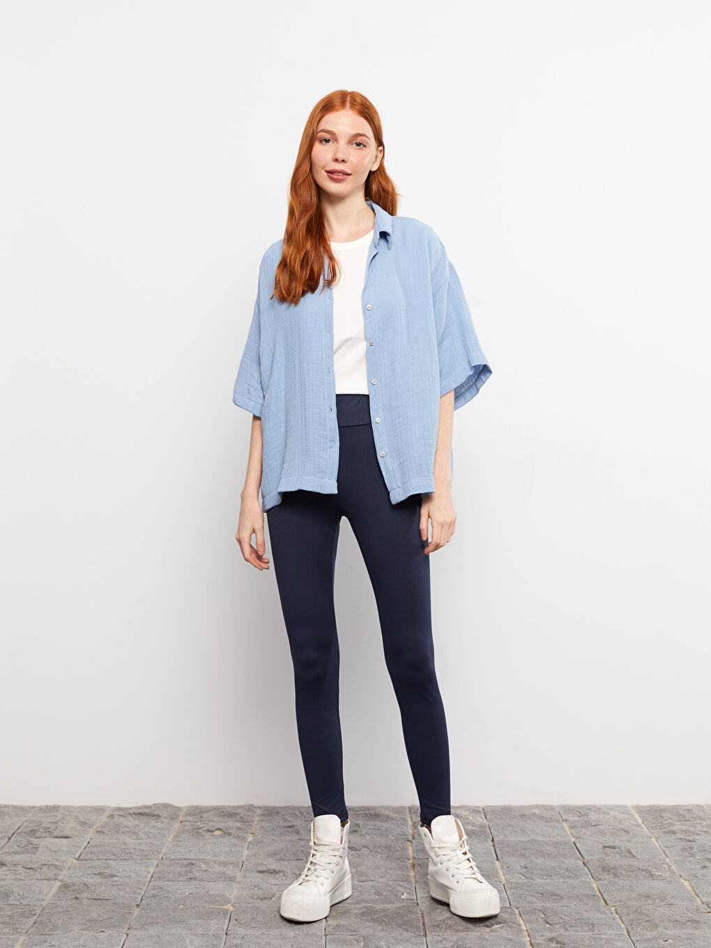 Lacivert Kadın Beli Lastikli Düz Tayt