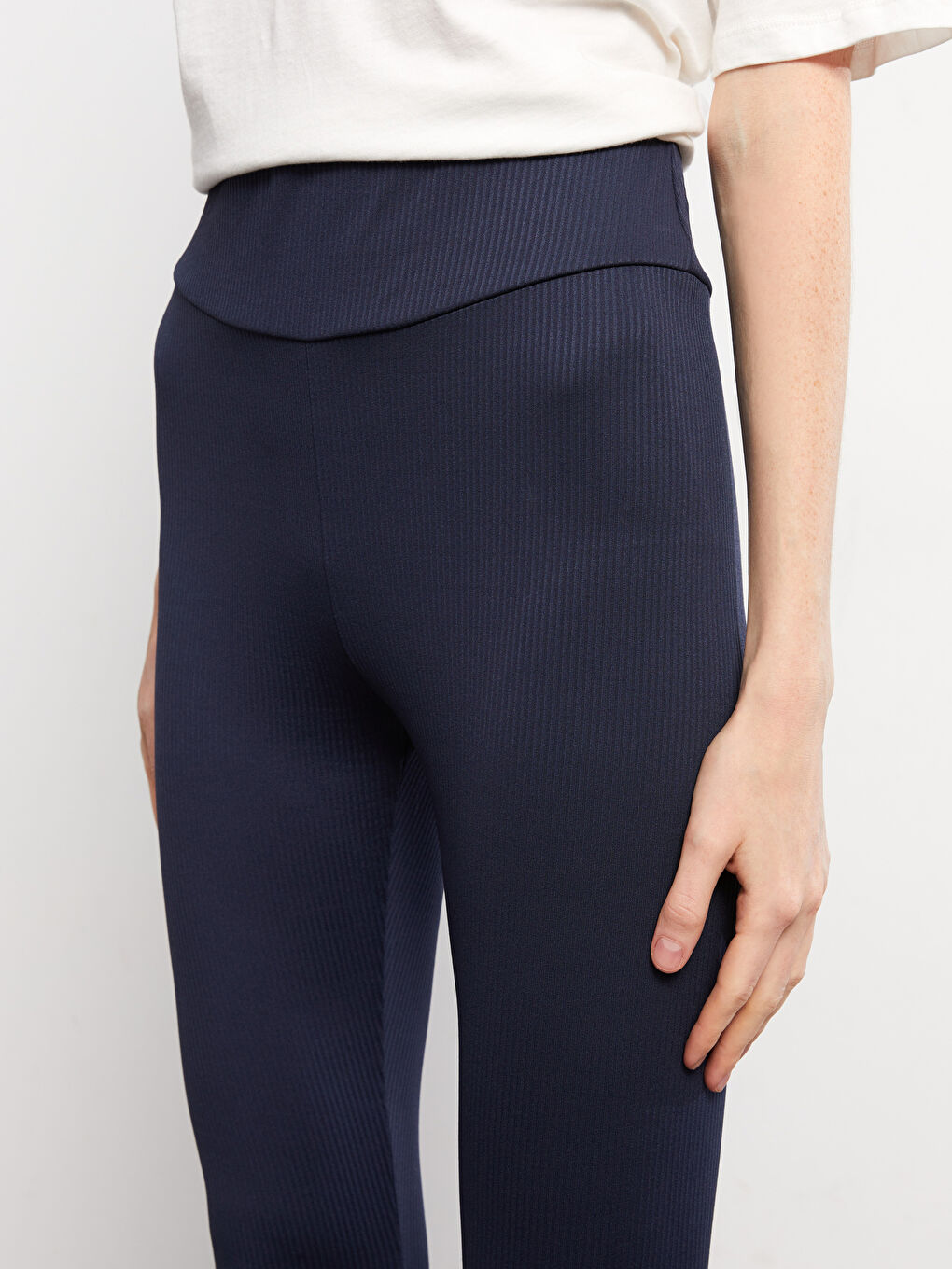 Lacivert Kadın Beli Lastikli Düz Tayt-2