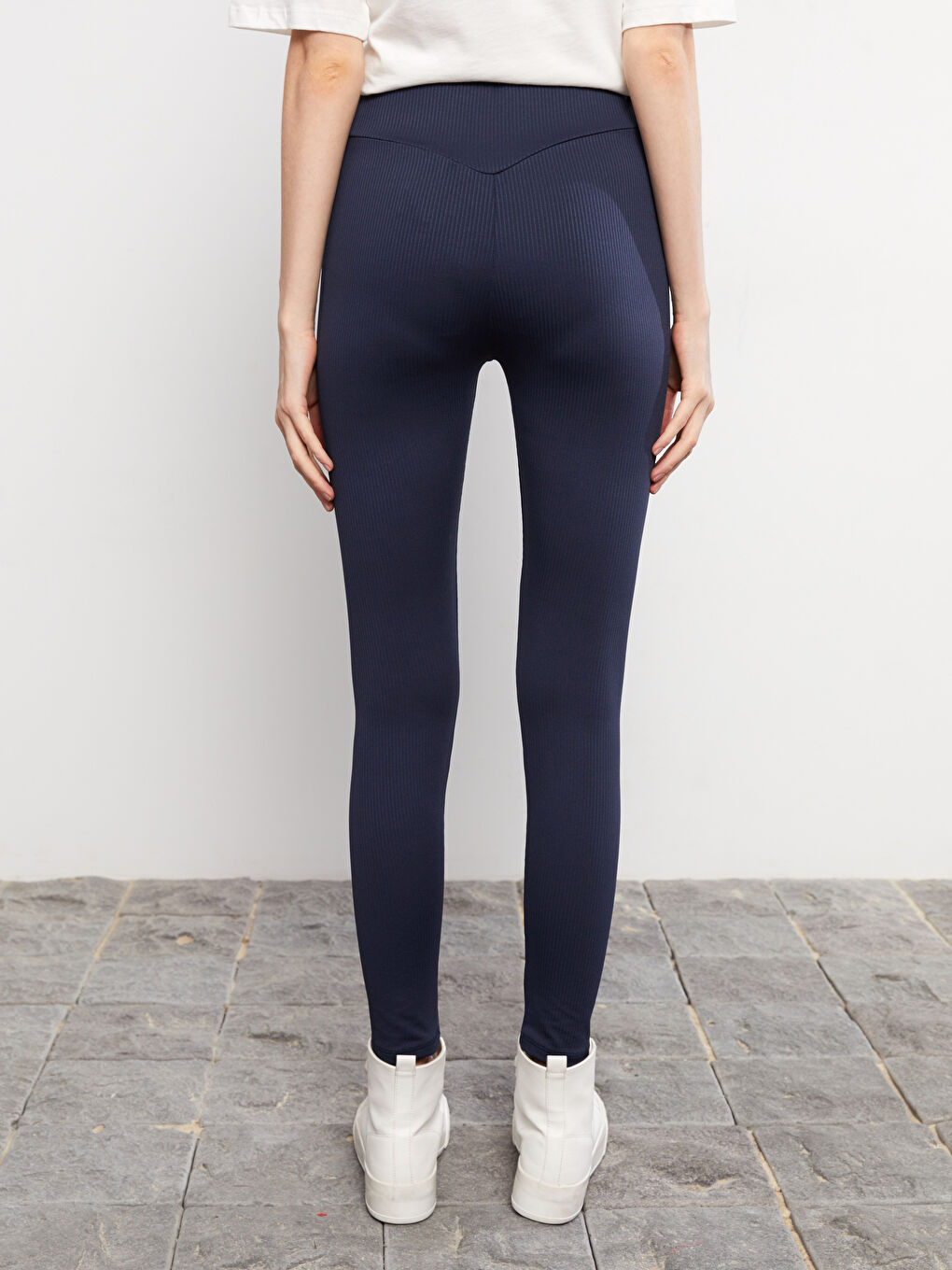 Lacivert Kadın Beli Lastikli Düz Tayt-4