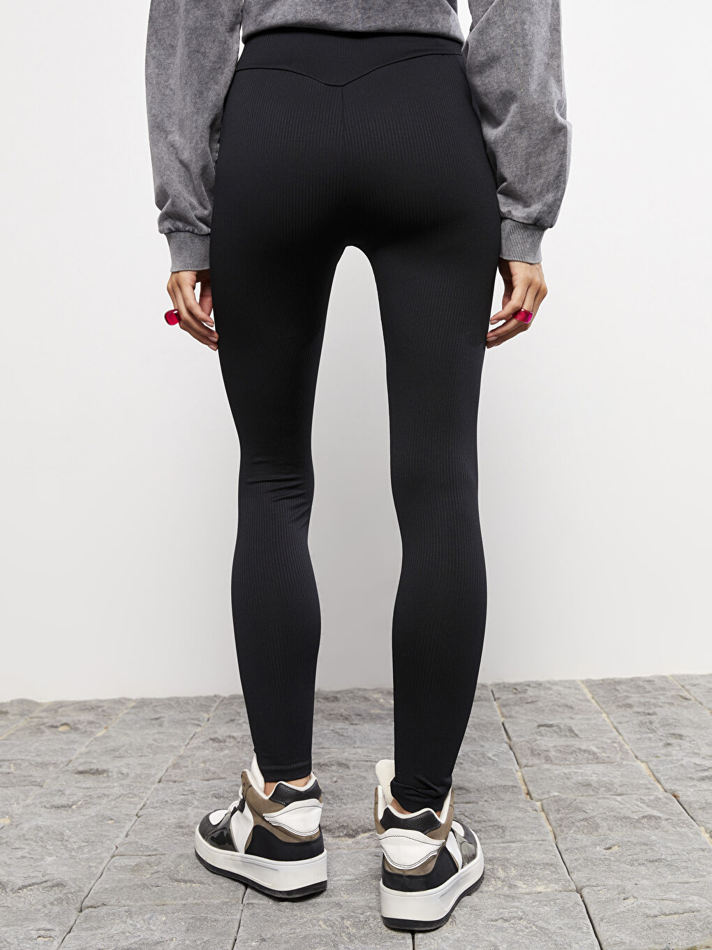 Women's Elasticated Waist Plain Leggings-4