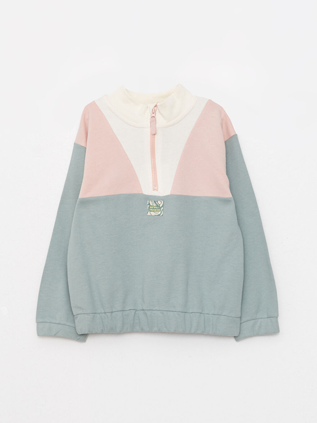 Turtle Neck Long Sleeve Girl Sweatshirt with Color Block