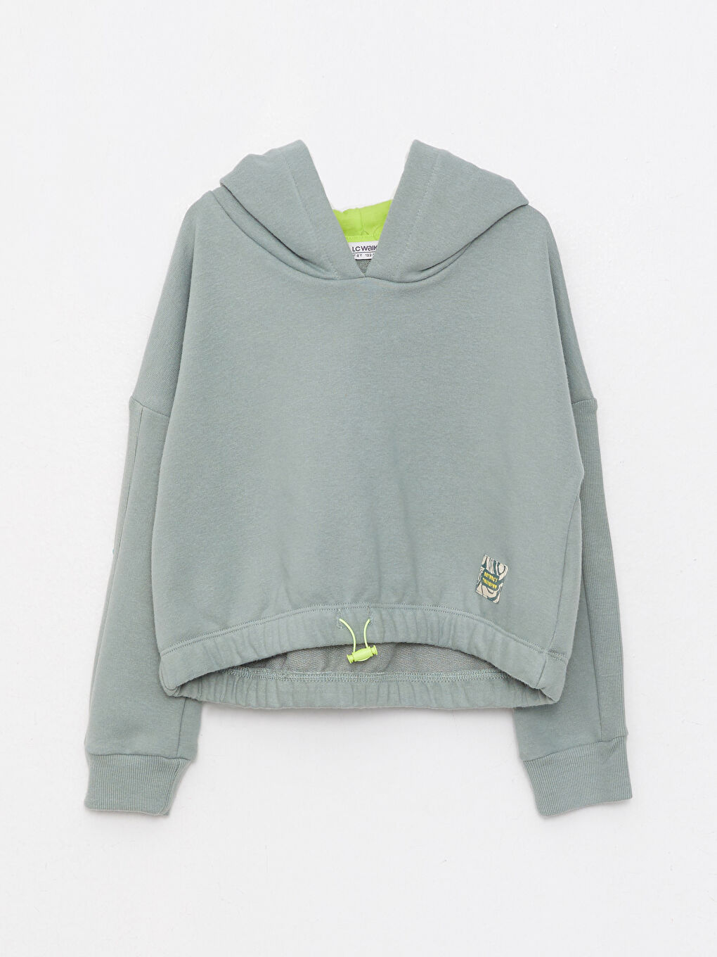 LCW Kids Mat Yeşil Kapüşonlu Baskılı Uzun Kollu Kız Çocuk Sweatshirt