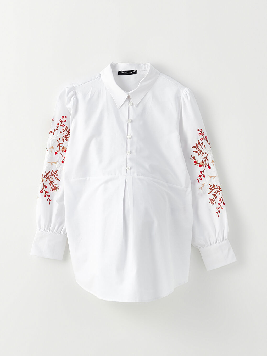 Shirt Neck Embroidered Long Sleeve Poplin Maternity Blouse-5