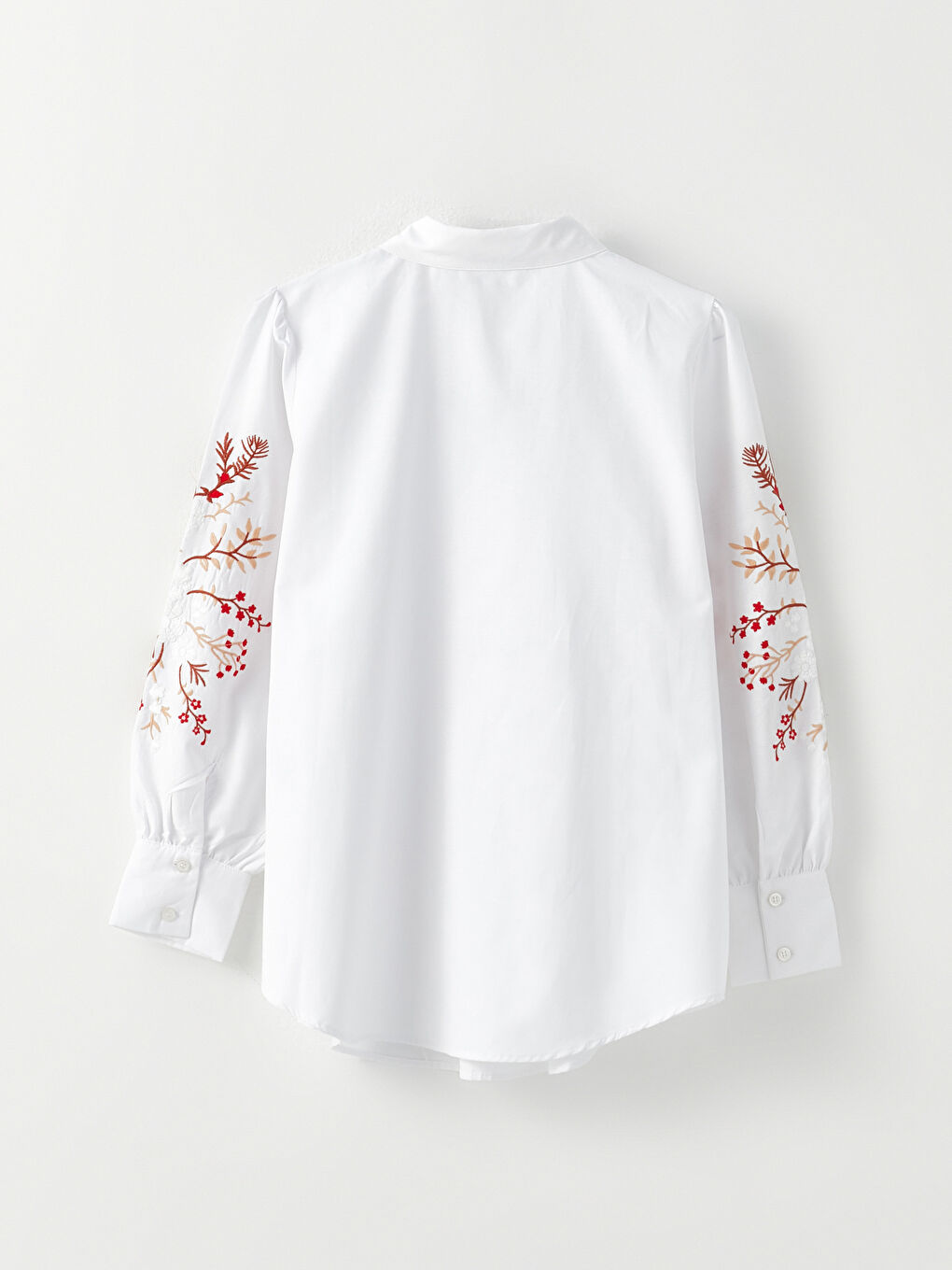 Shirt Neck Embroidered Long Sleeve Poplin Maternity Blouse-6