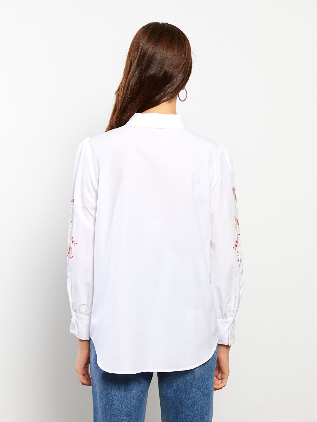 Shirt Neck Embroidered Long Sleeve Poplin Maternity Blouse-4