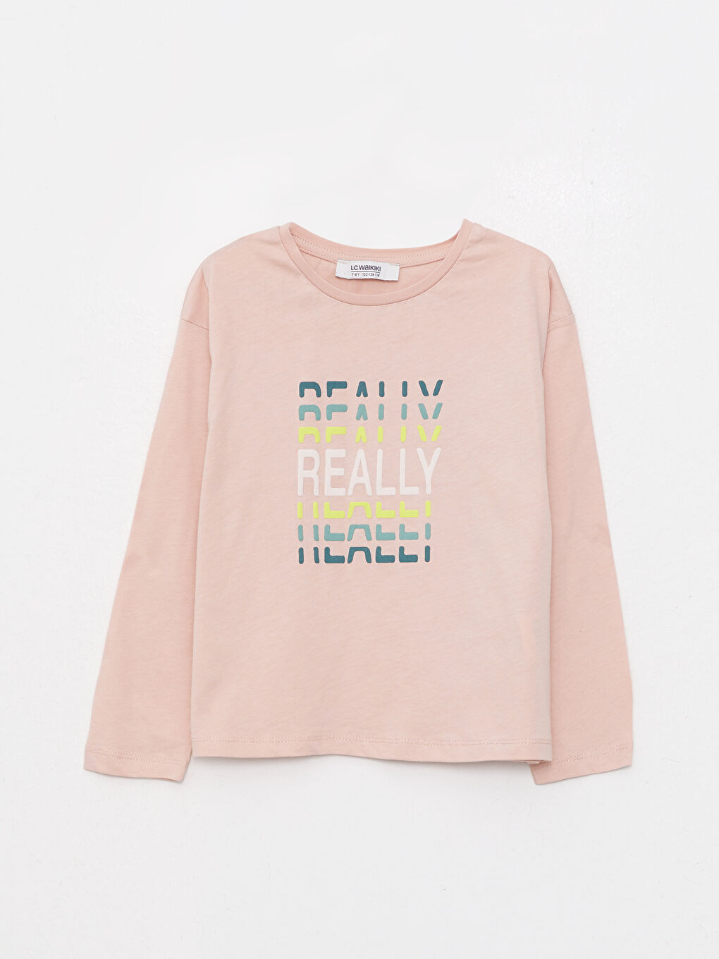 Crew Neck Printed Long Sleeve Cotton Girl T-shirt