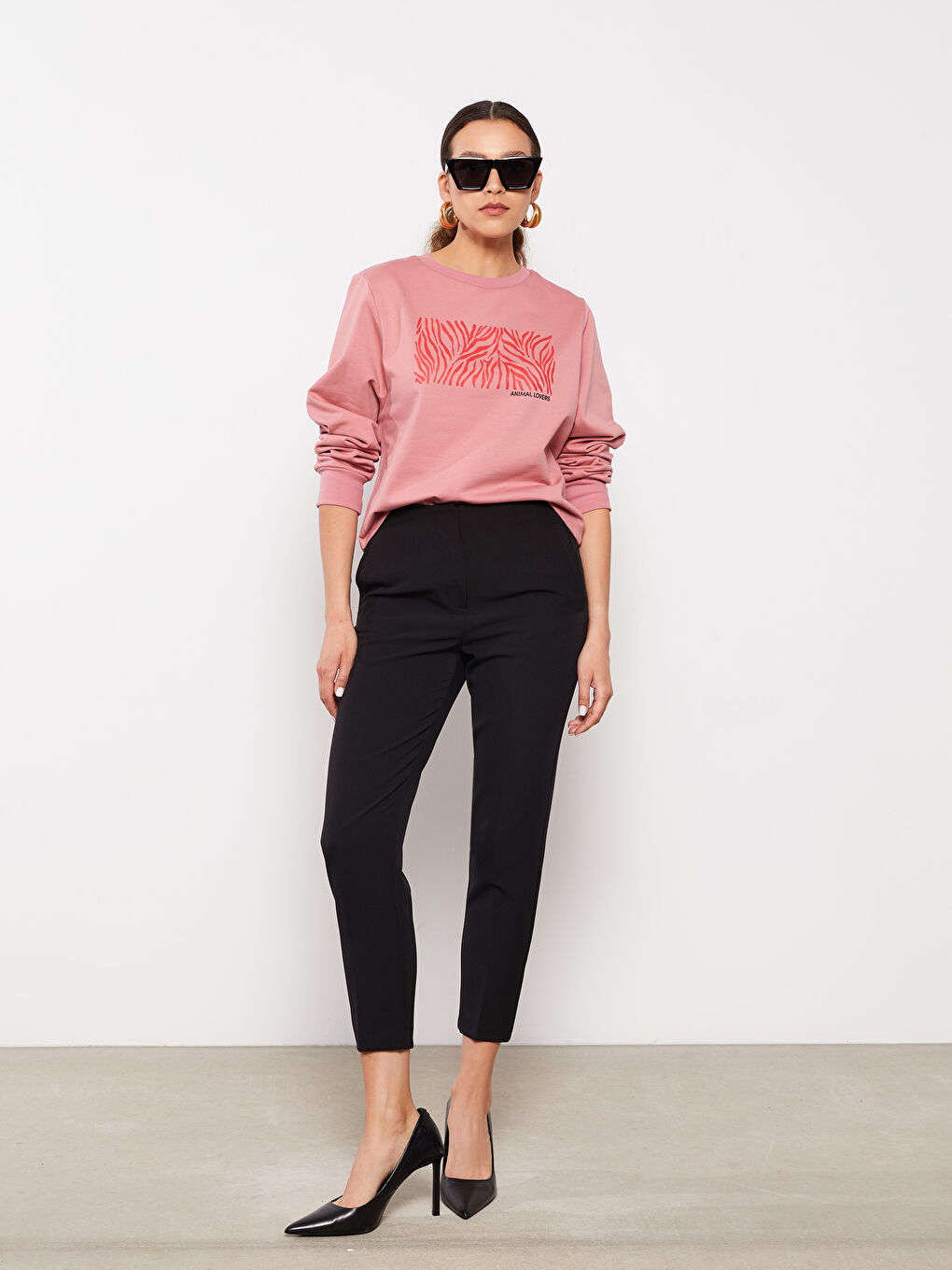 Hanorac cu Guler Rotund Imprimat cu Mânecă Lungă pentru Femei